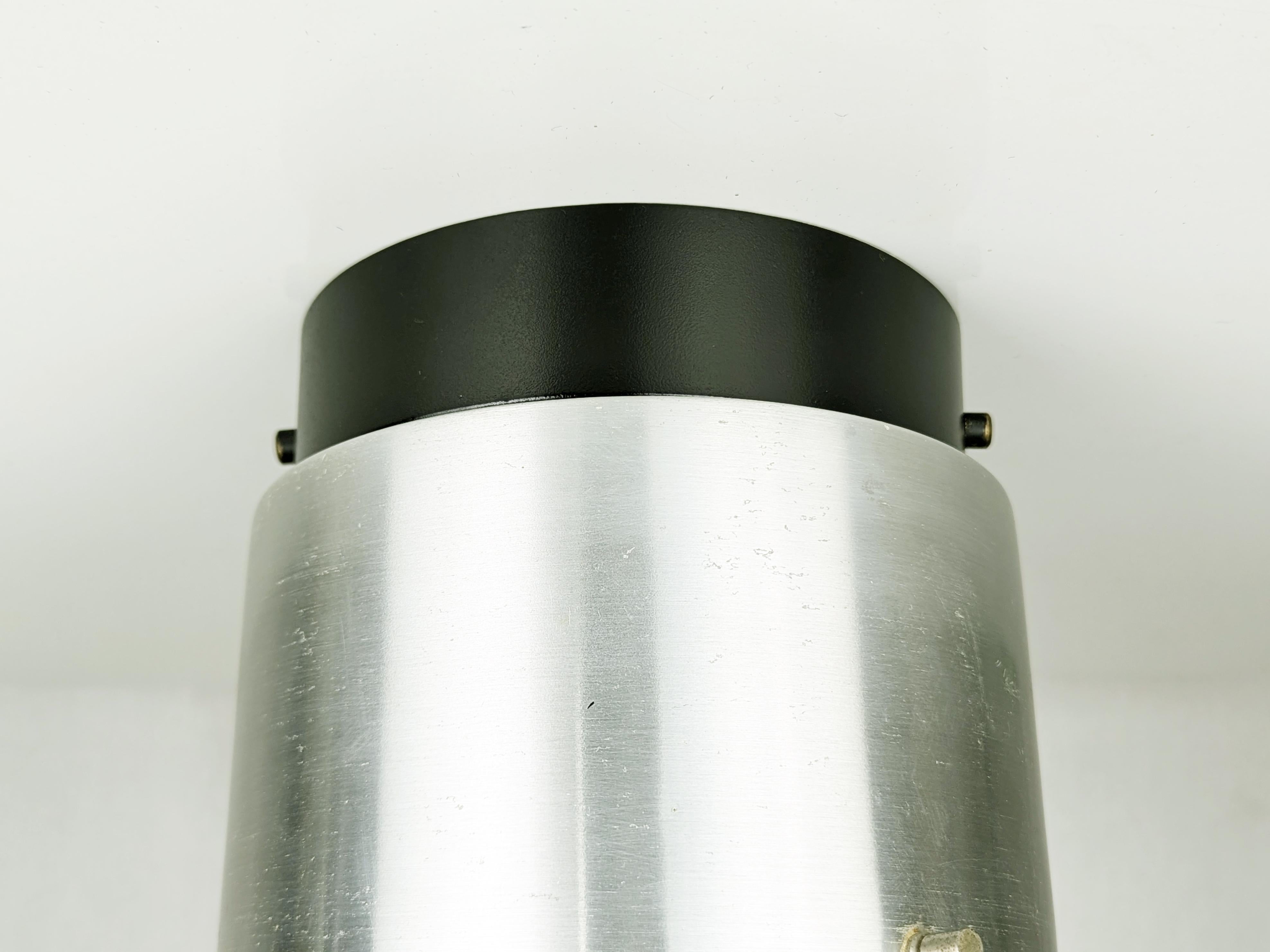Mid-20th Century Cylindrical White Glass and Black Aluminium 1950s Flushmount Lamp by Stilnovo For Sale