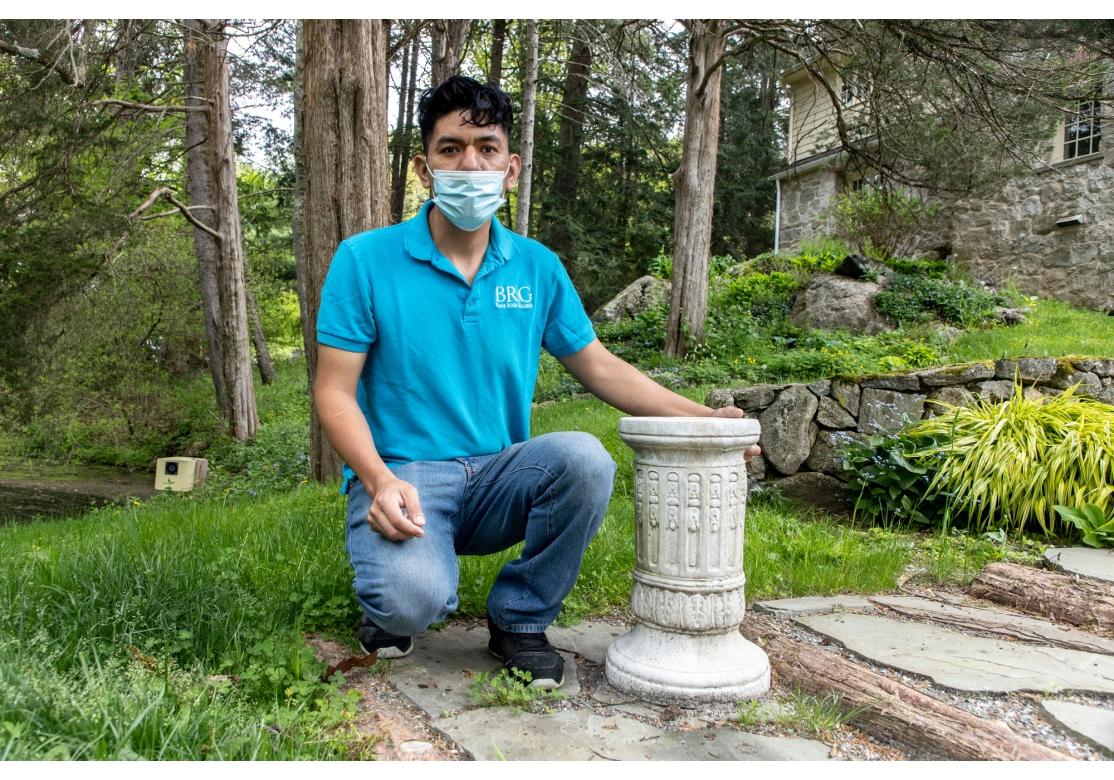 American Cylindrical White Stone Carved Garden Pedestal For Sale