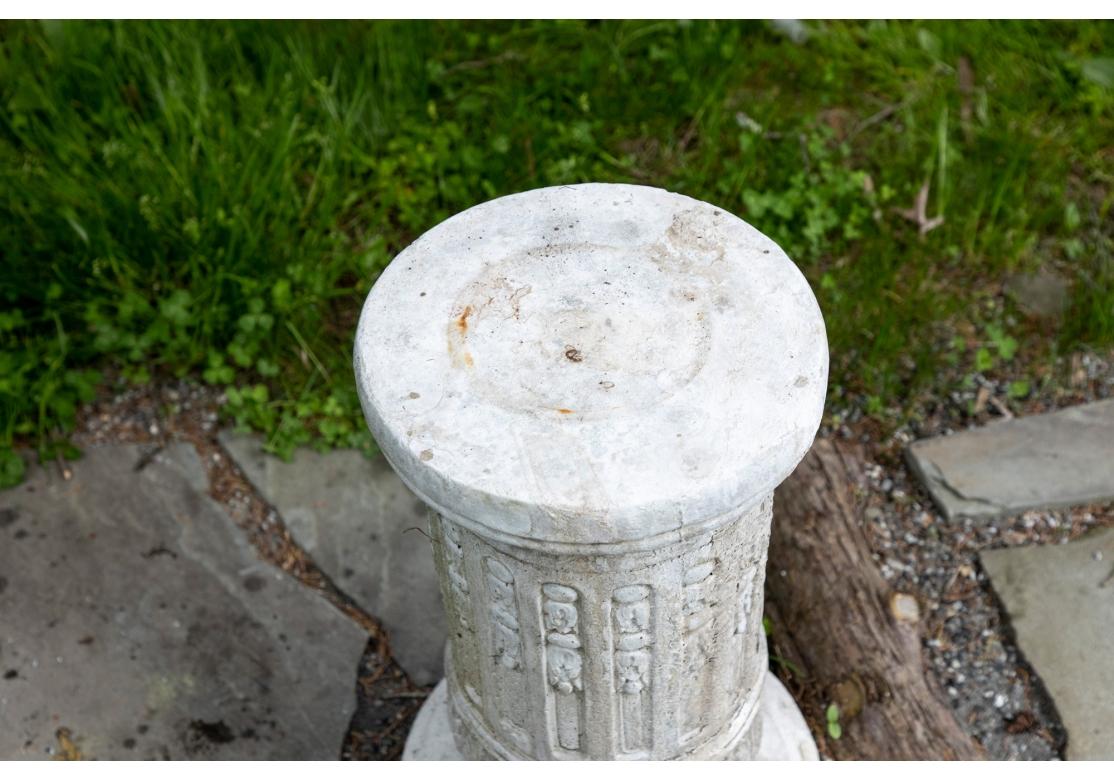 Cylindrical White Stone Carved Garden Pedestal For Sale 1