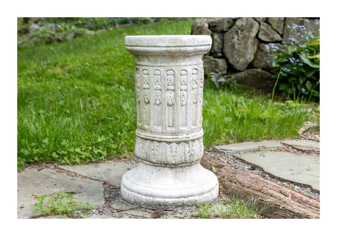 Cylindrical White Stone Carved Garden Pedestal For Sale 3