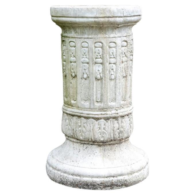 Cylindrical White Stone Carved Garden Pedestal