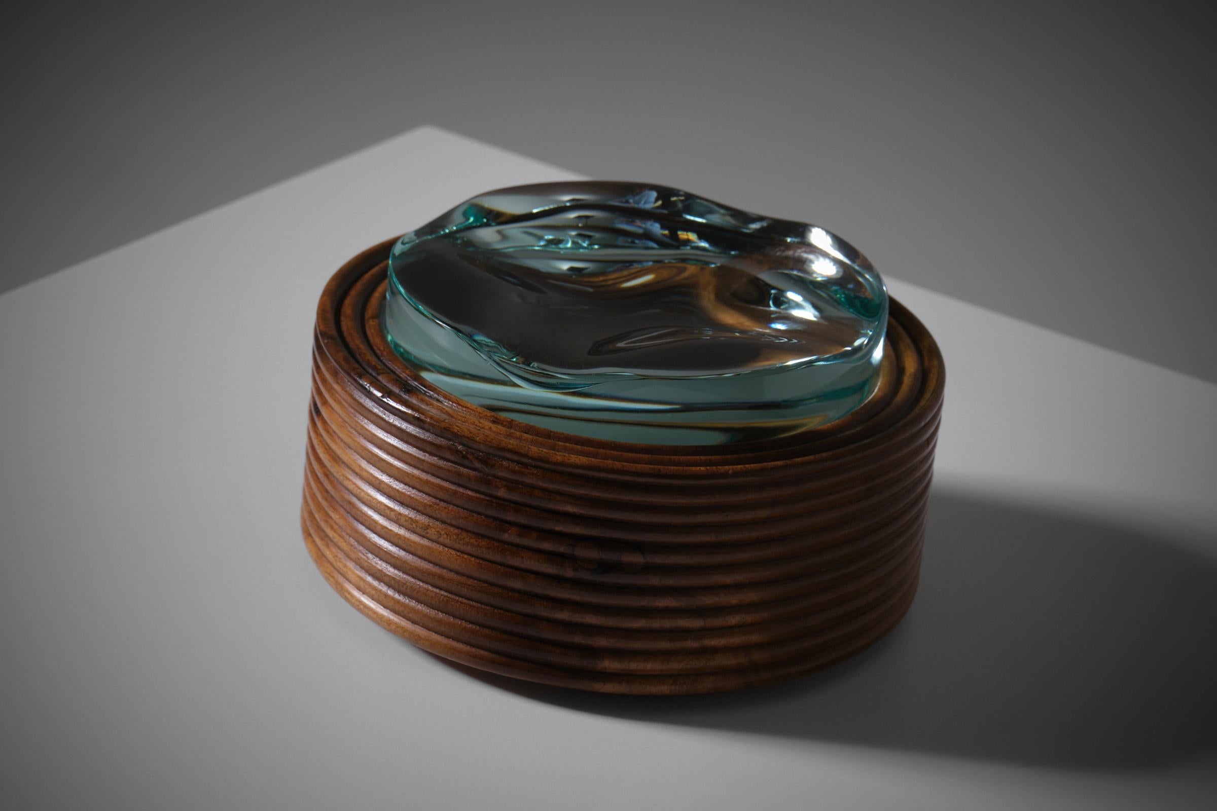 Mid-Century Modern Cylindrical Wooden Box by Pietro Chiesa for Fontana Arte, Italy 1950s