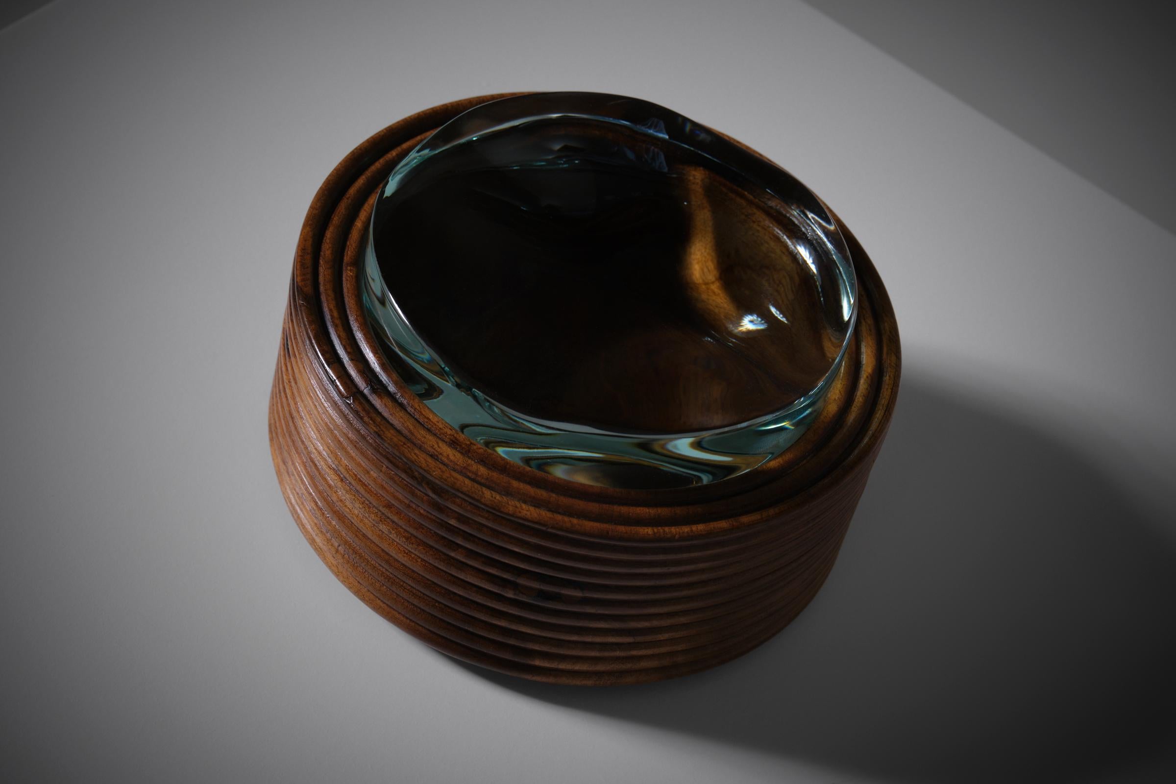 Mid-20th Century Cylindrical Wooden Box by Pietro Chiesa for Fontana Arte, Italy 1950s
