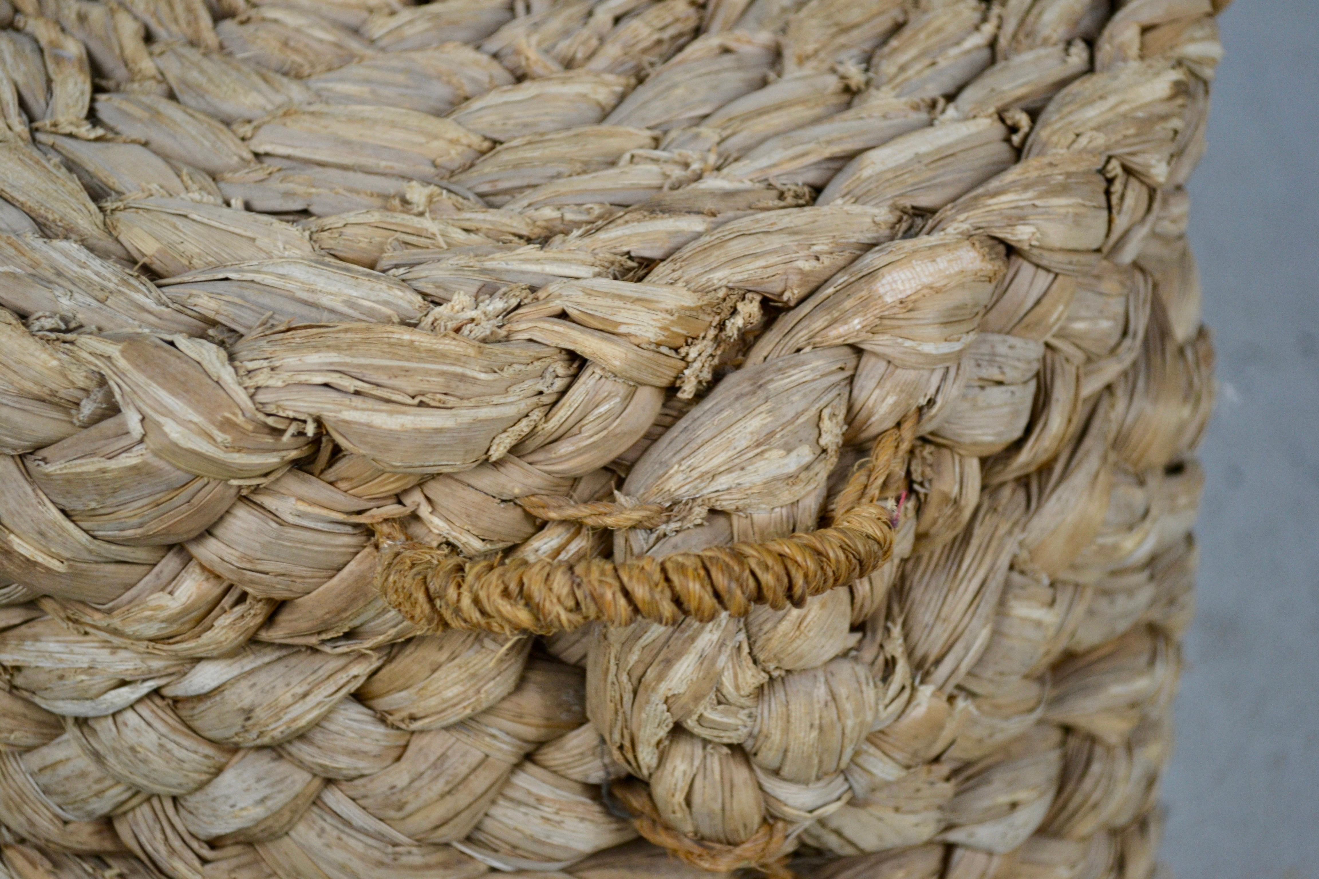 French Cylindrical Woven Rush Stool or Footrest, Audoux & Minet, France, 1950s For Sale