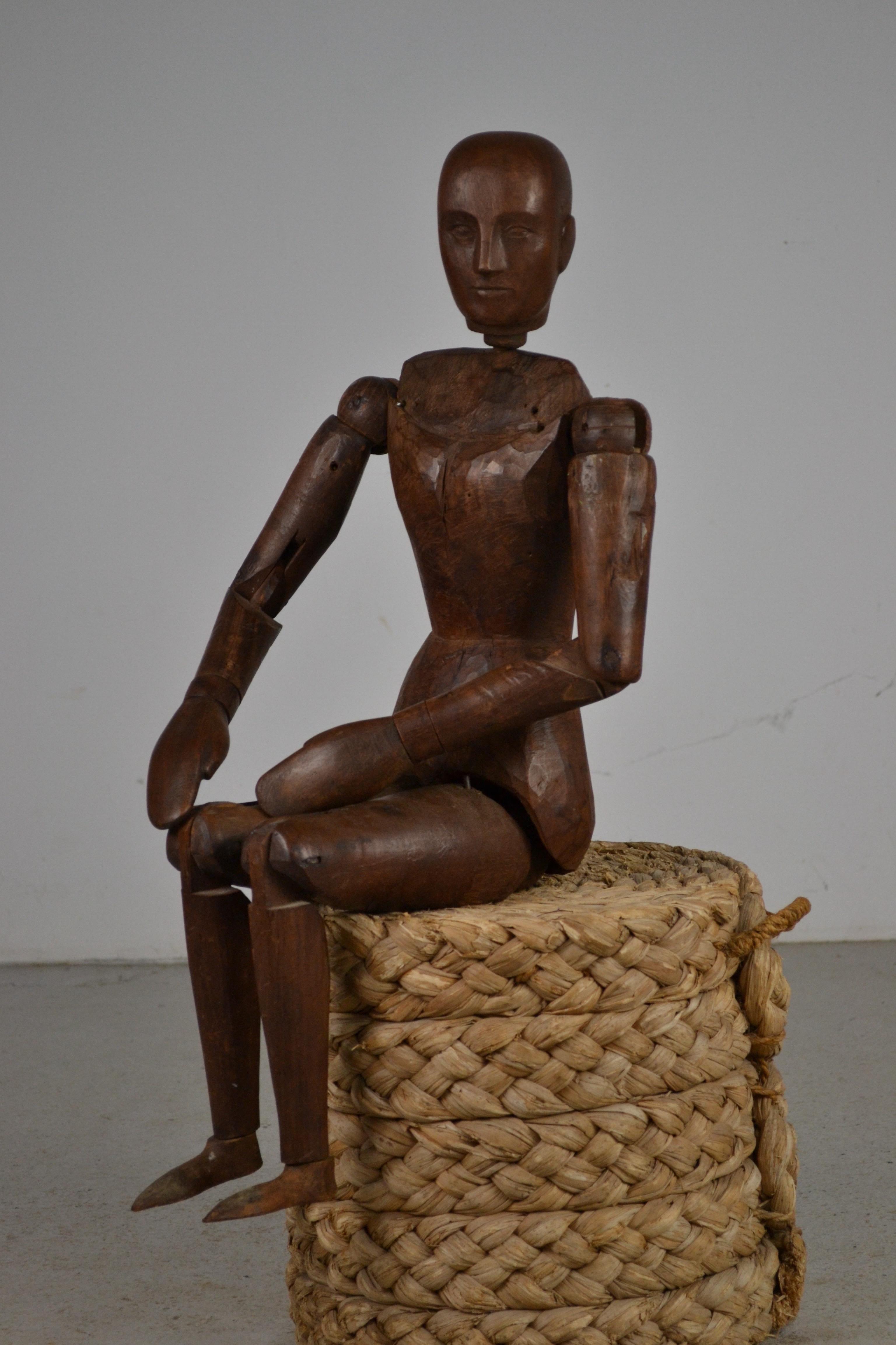 Cylindrical Woven Rush Stool or Footrest, Audoux & Minet, France, 1950s For Sale 1