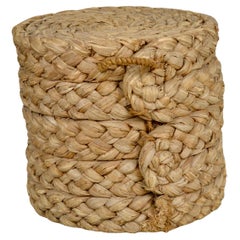 Cylindrical Woven Rush Stool or Footrest, Audoux 
Minet, France, 1950s