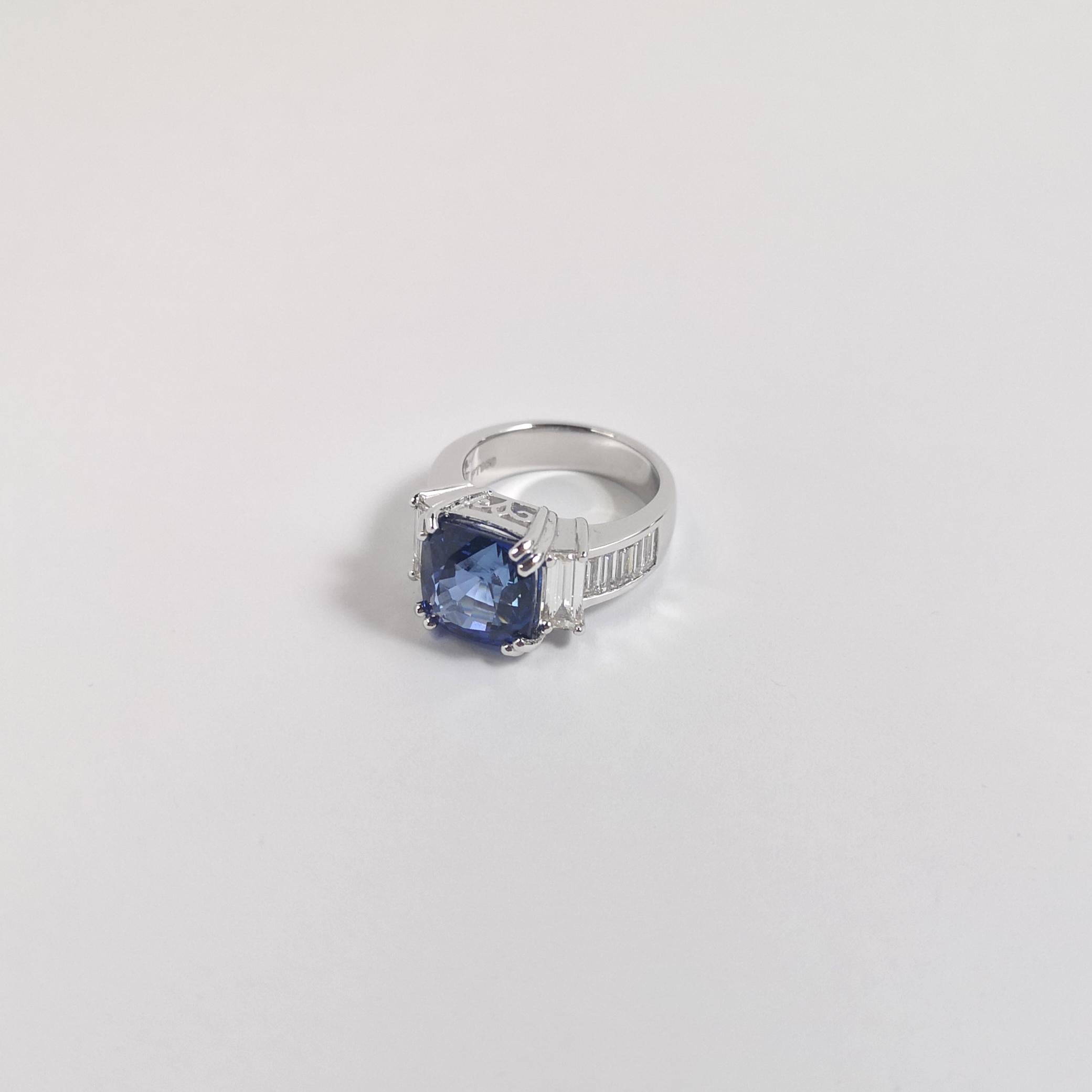 Zylonblauer Saphir mit Diamantring aus Platin 950 in Platinfassungen gefasst im Angebot 6