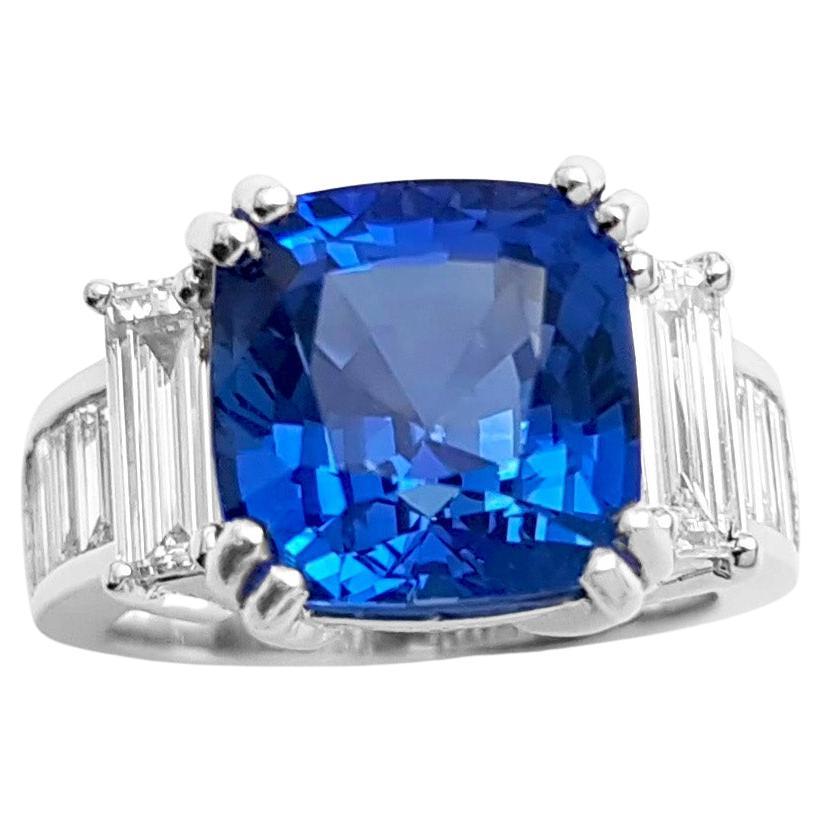 Cylon Blue Sapphire with Diamond Ring set in Platinum 950 Settings
