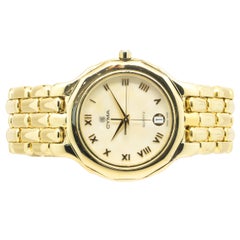Cyma 18 Karat Yellow Gold Lunette Double Quartz Mother of Pearl