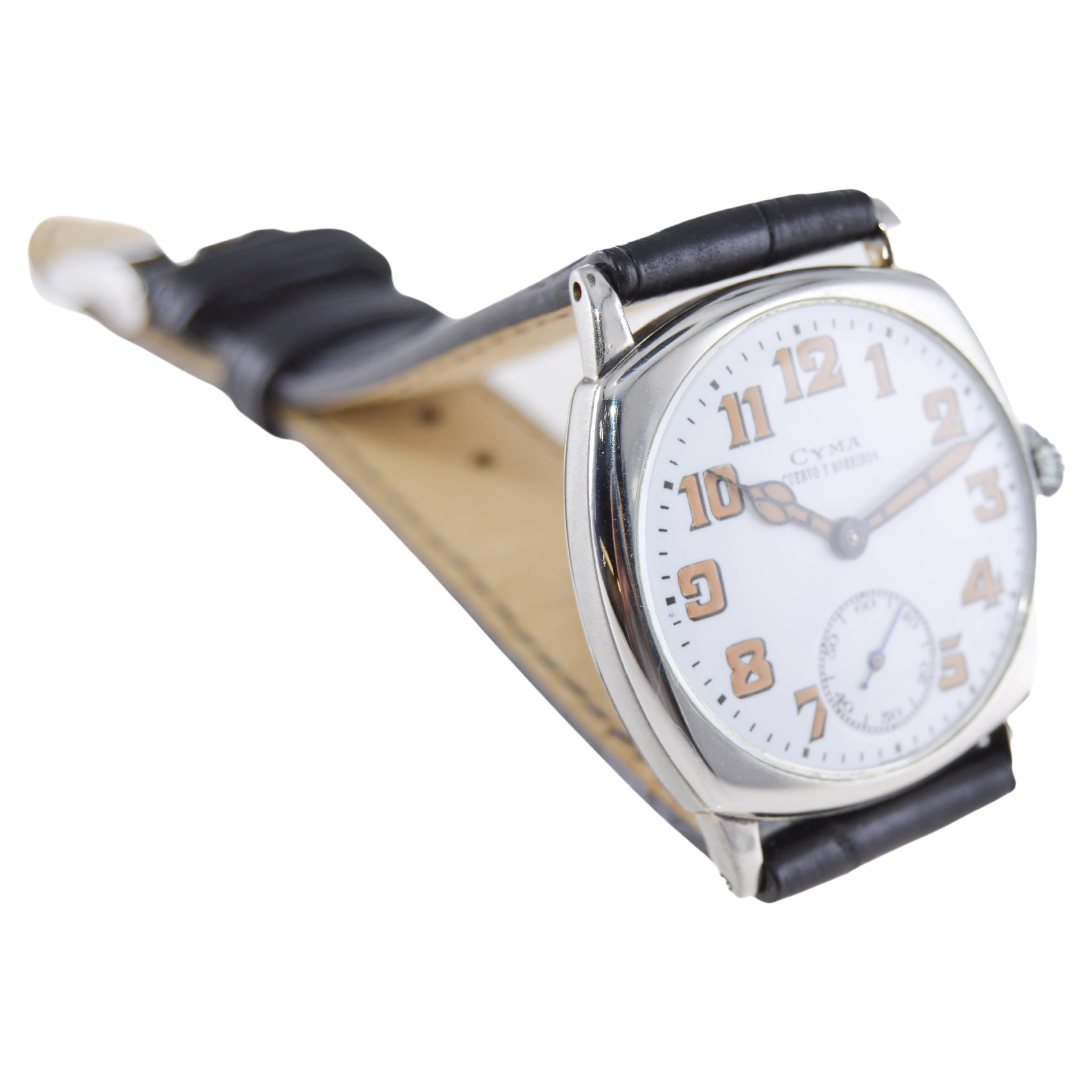Art Deco Cyma for Cuervo & Sobrinos Nickel Watch For Sale