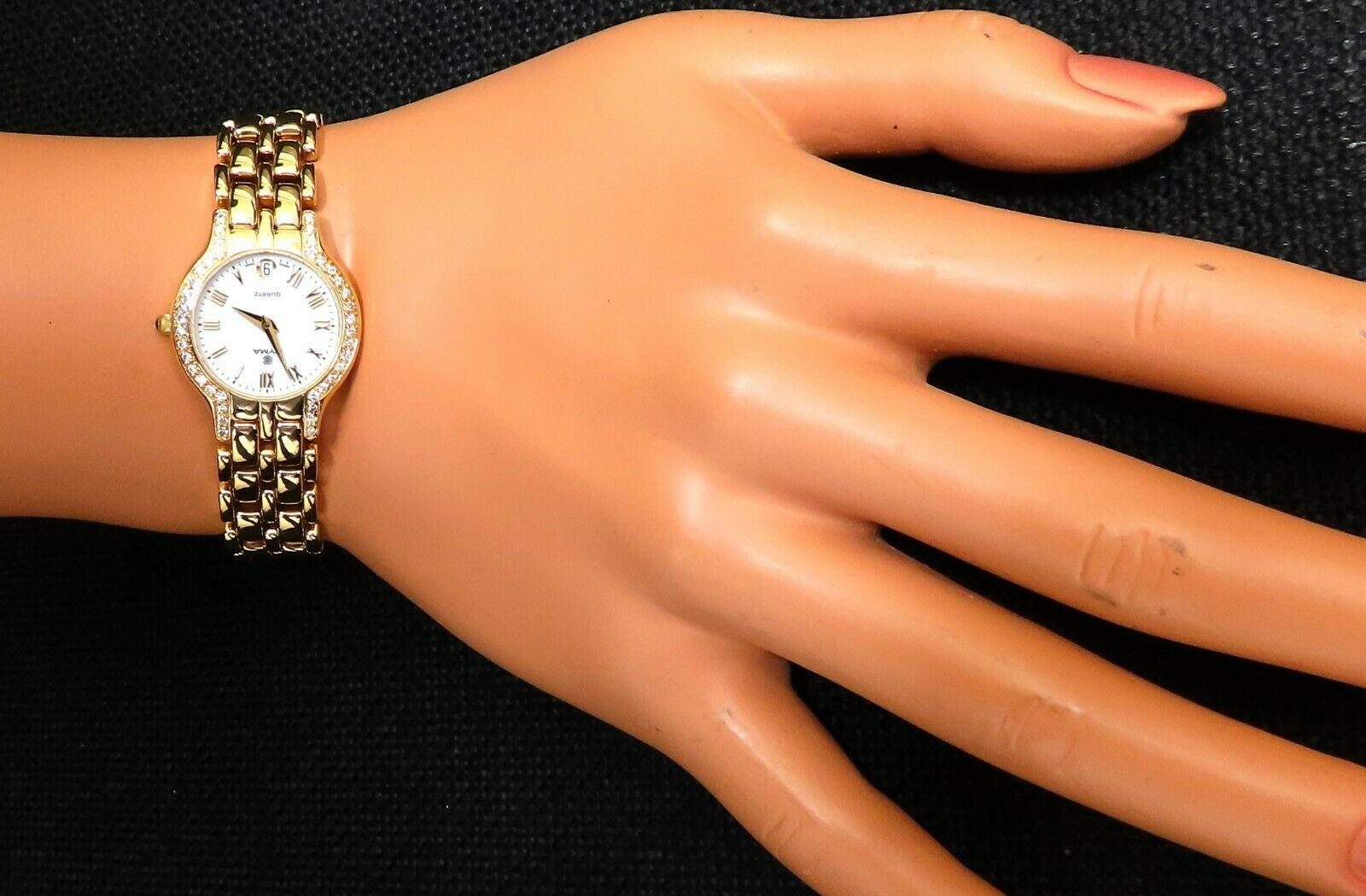 Cyma Ladies Gold Diamond Watch 14 Karat In Excellent Condition For Sale In New York, NY
