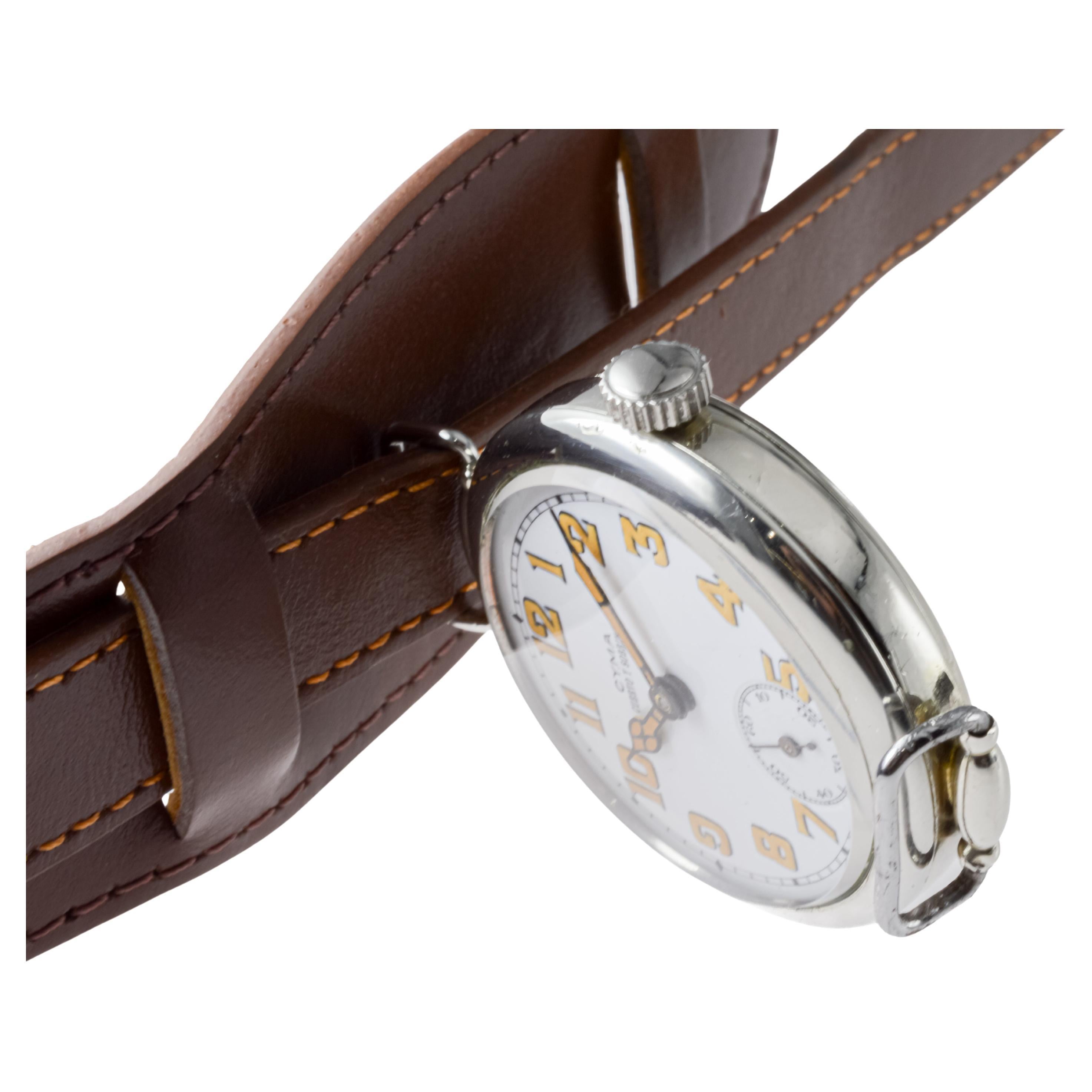 Cyma Nickel Campaign Style Trench Watch circa 1915 with Original Kiln Fired Dial 8