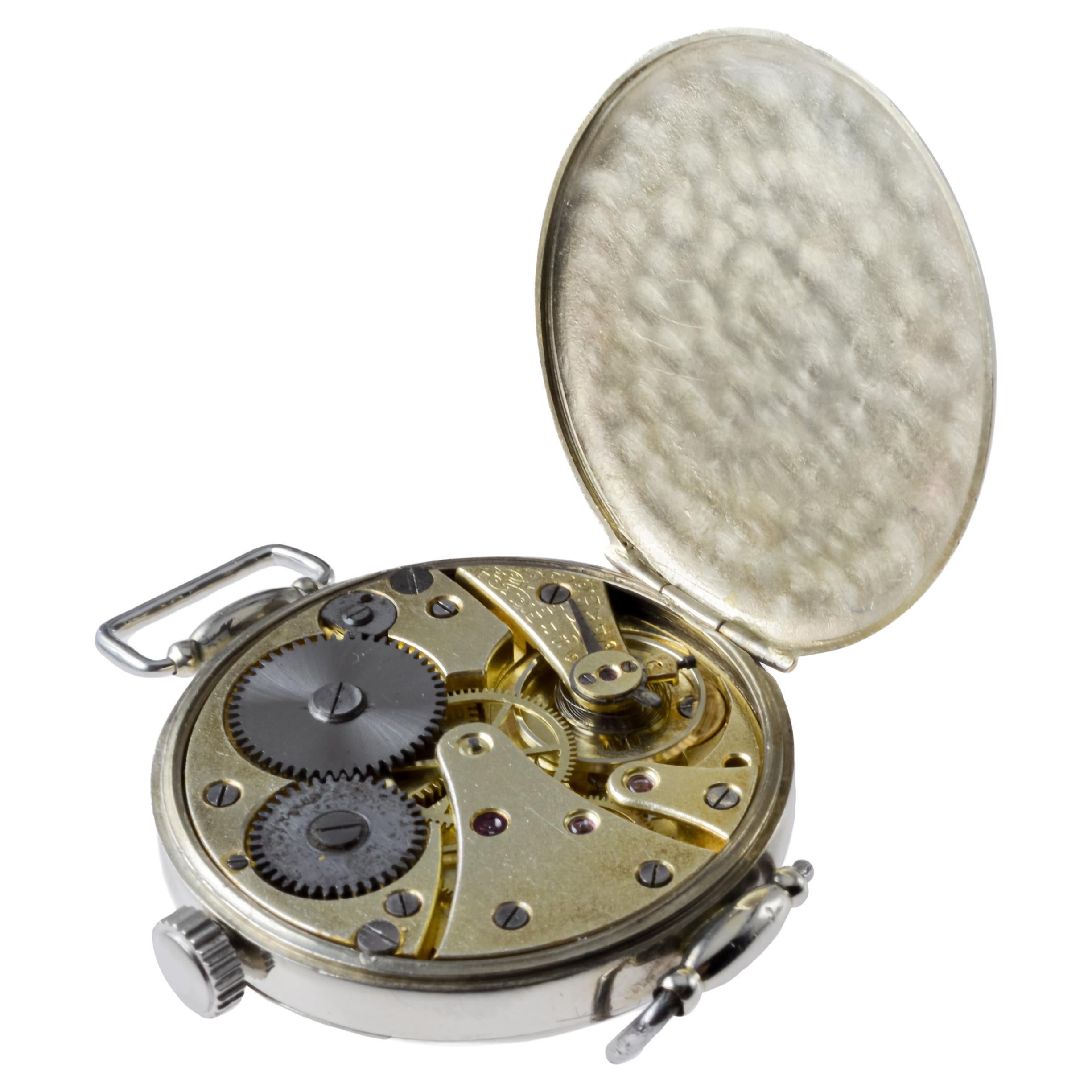 Cyma Nickel Campaign Style Trench Watch circa 1915 with Original Kiln Fired Dial 10