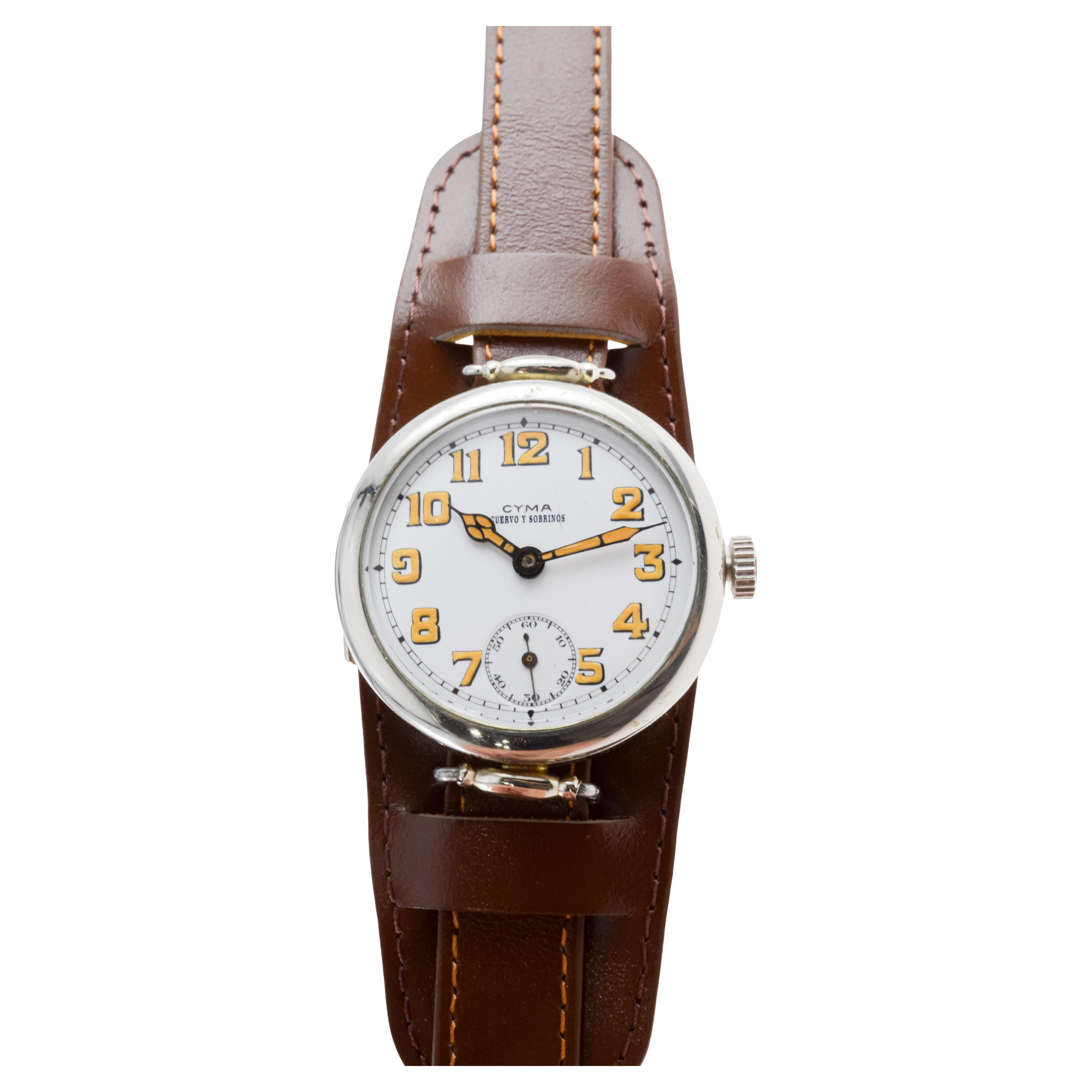 Cyma Nickel Campaign Style Trench Watch circa 1915 with Original Kiln Fired Dial 2