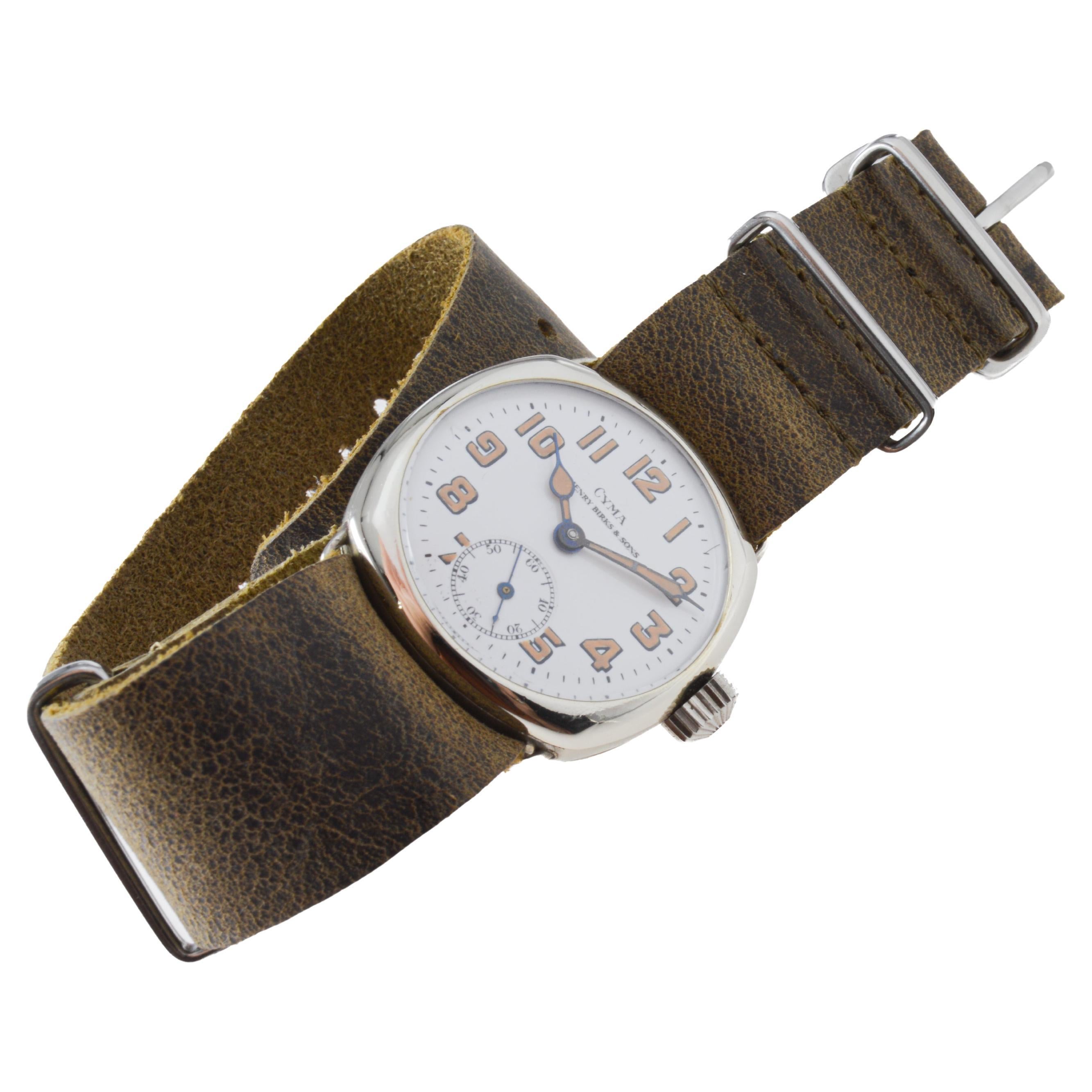 Montre de style Campaigner en nickel de Cyma avec cadran original en émail cuit au four 1915 6