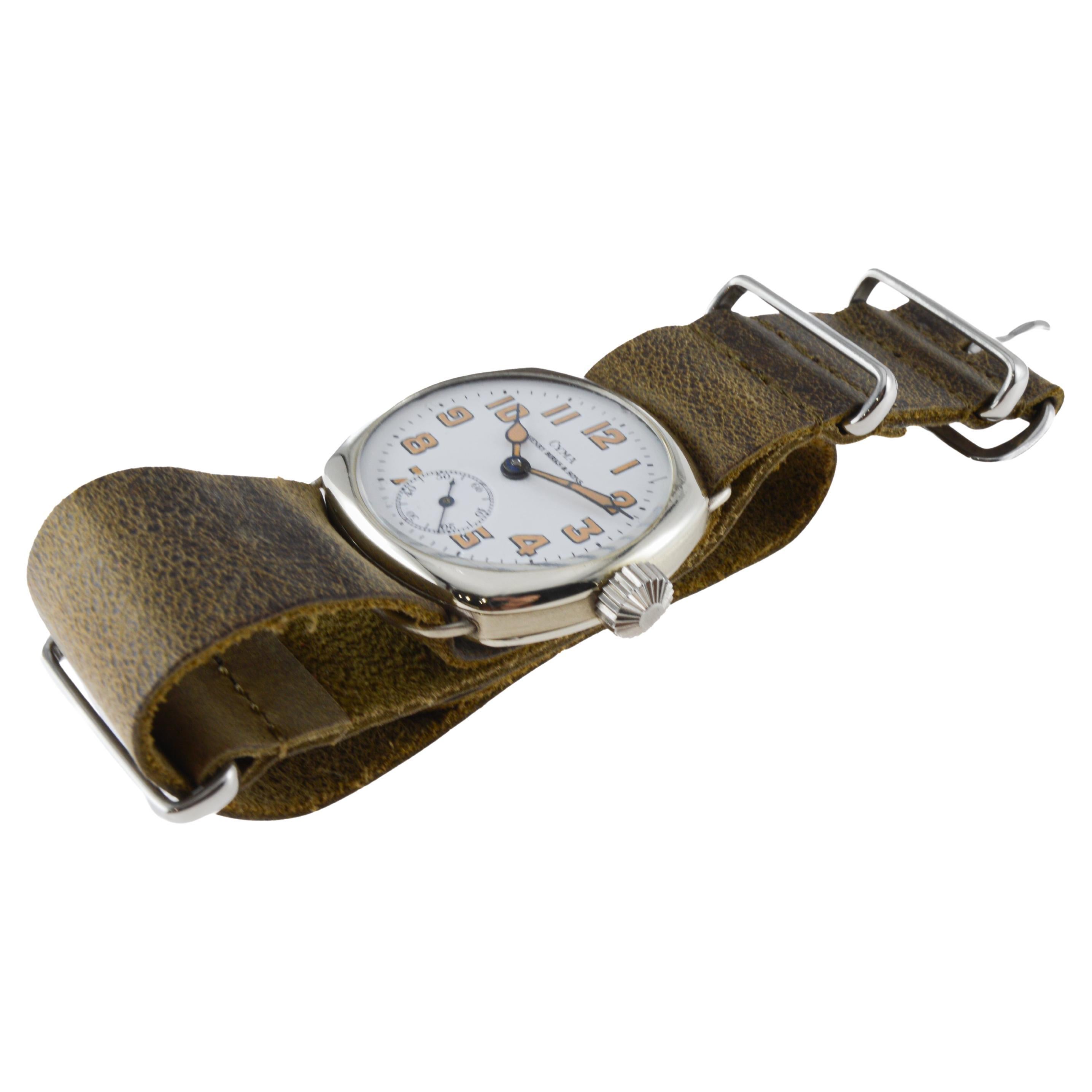 Montre de style Campaigner en nickel de Cyma avec cadran original en émail cuit au four 1915 8