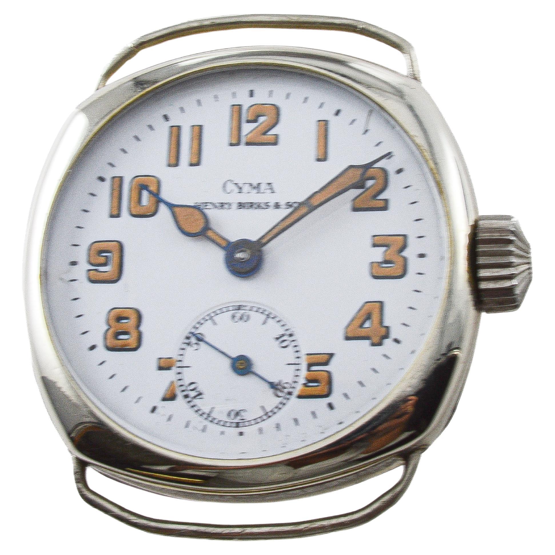 Montre de style Campaigner en nickel de Cyma avec cadran original en émail cuit au four 1915 10
