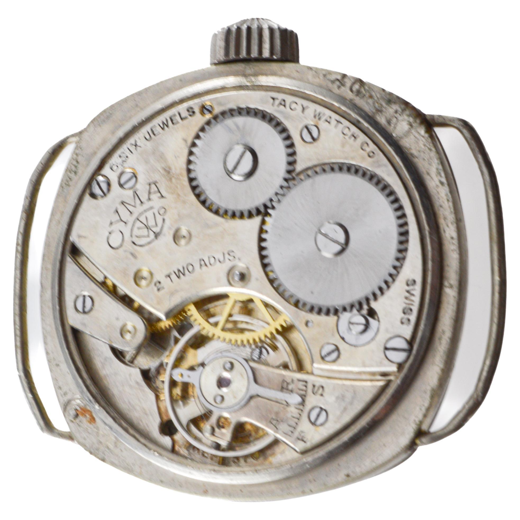 Montre de style Campaigner en nickel de Cyma avec cadran original en émail cuit au four 1915 13