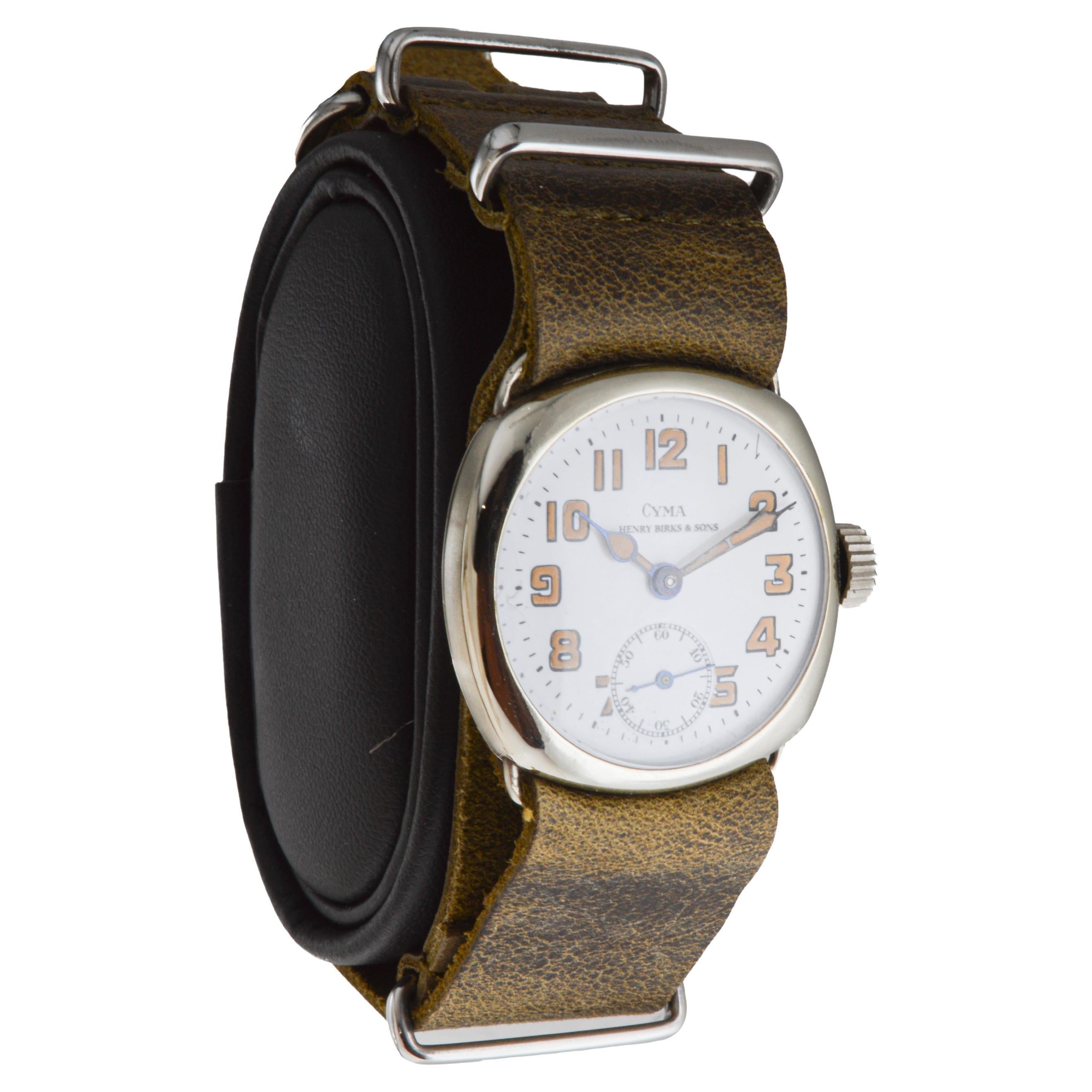 Après-guerre Montre de style Campaigner en nickel de Cyma avec cadran original en émail cuit au four 1915