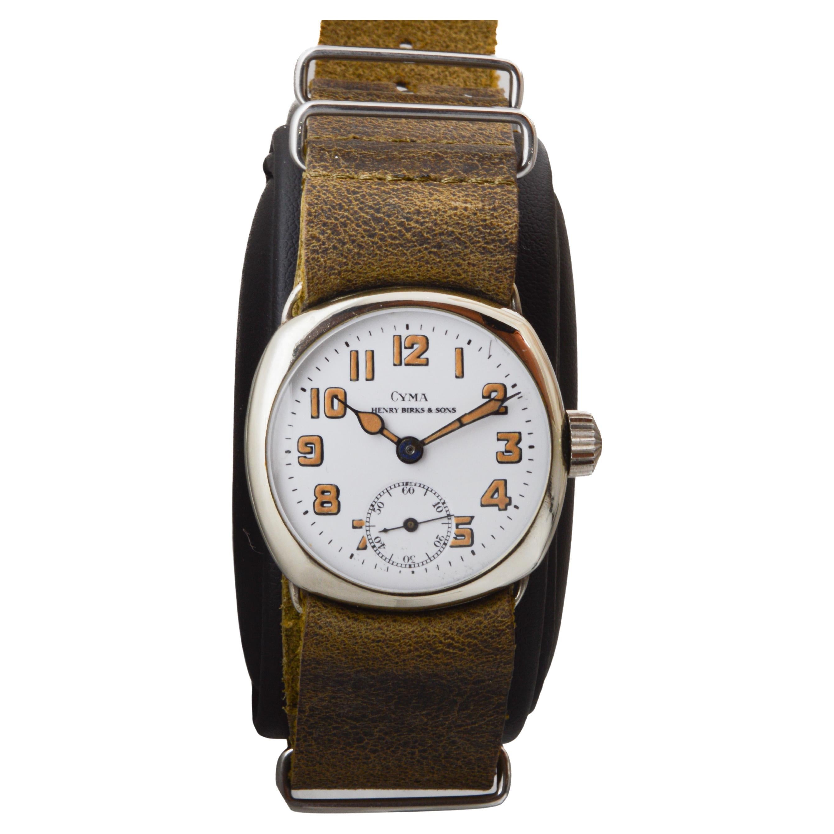 Montre de style Campaigner en nickel de Cyma avec cadran original en émail cuit au four 1915 Excellent état à Long Beach, CA