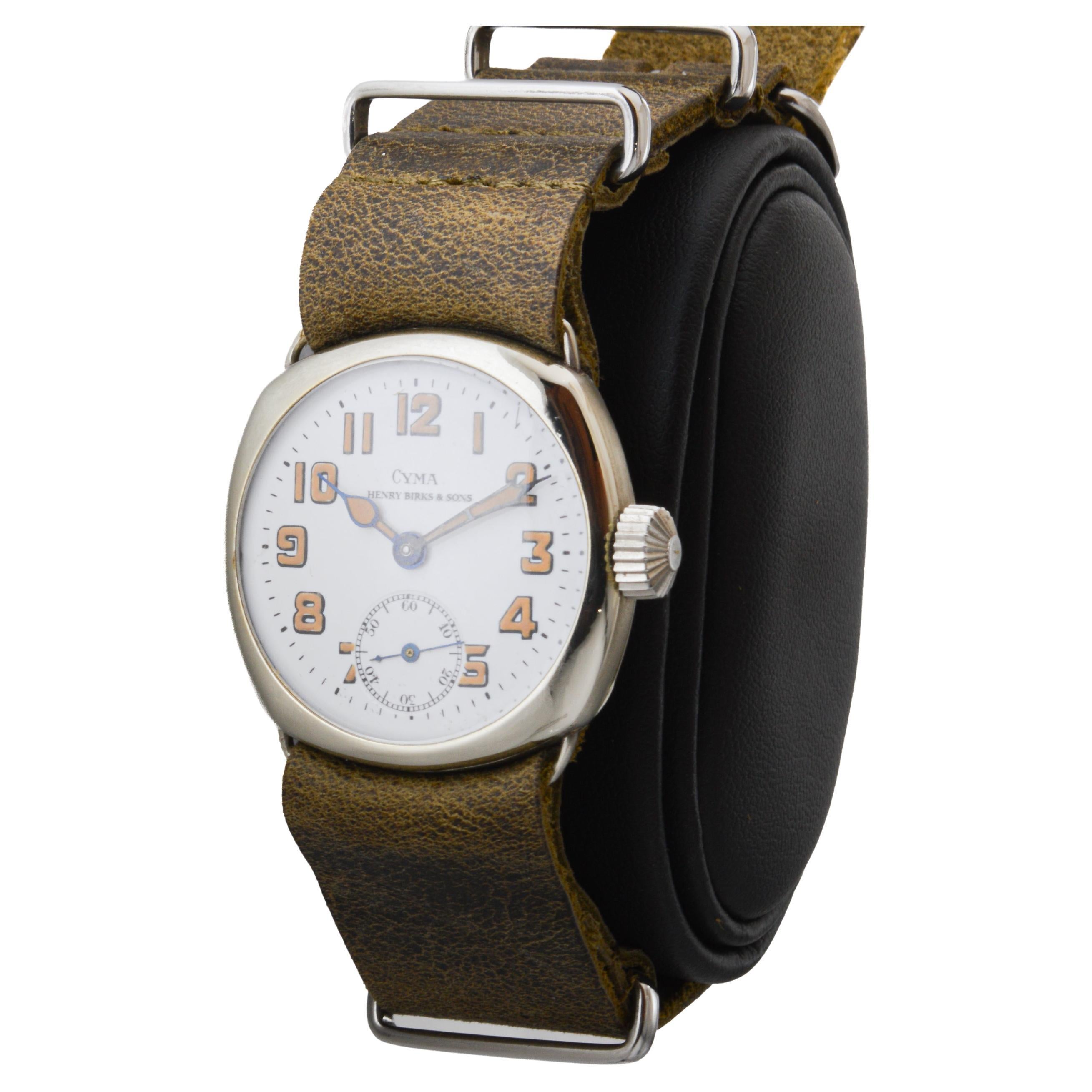  Montre de style Campaigner en nickel de Cyma avec cadran original en émail cuit au four 1915 Unisexe 