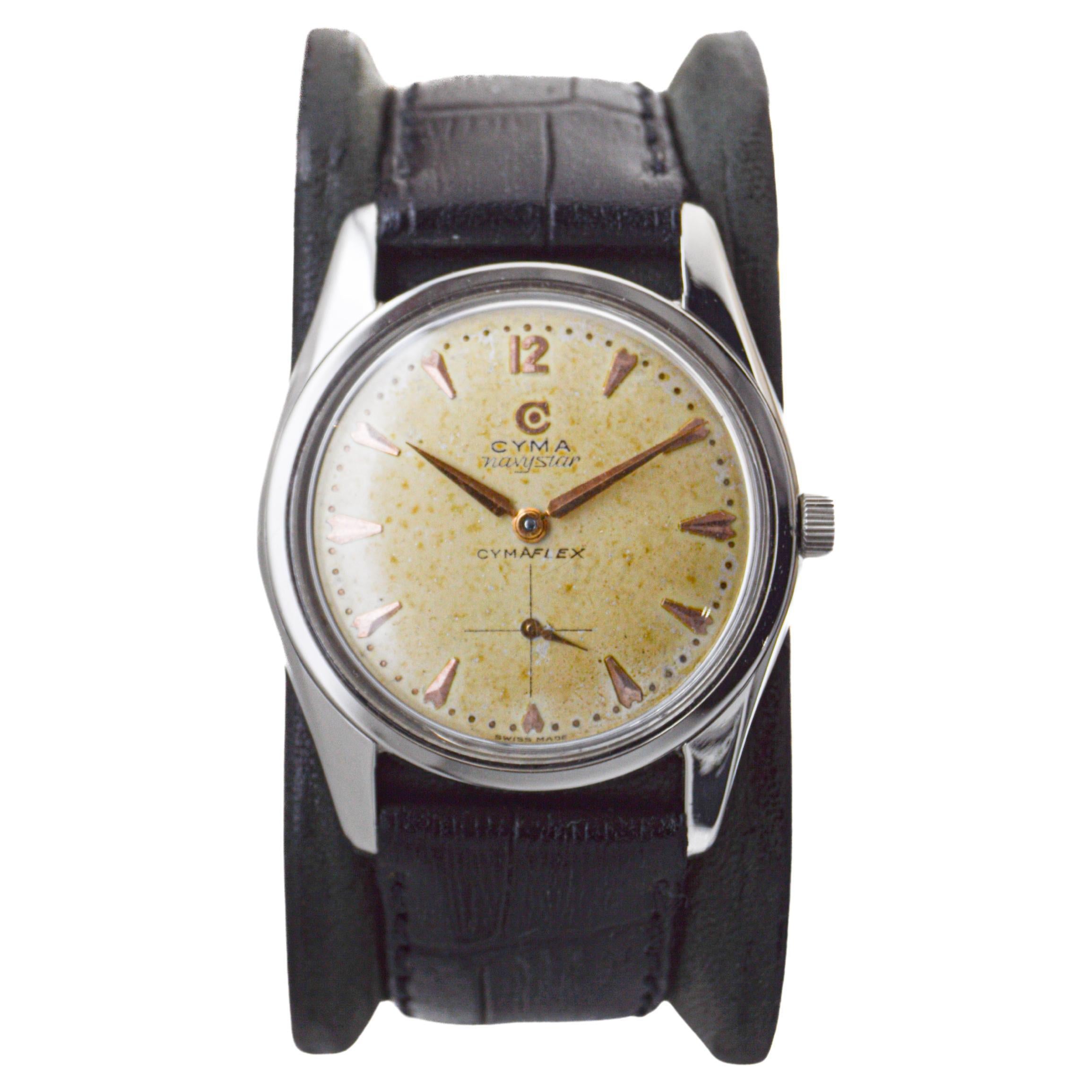 Art Déco Cyma Navy Star in acciaio inossidabile con quadrante e lancette originali, circa anni '50 in vendita