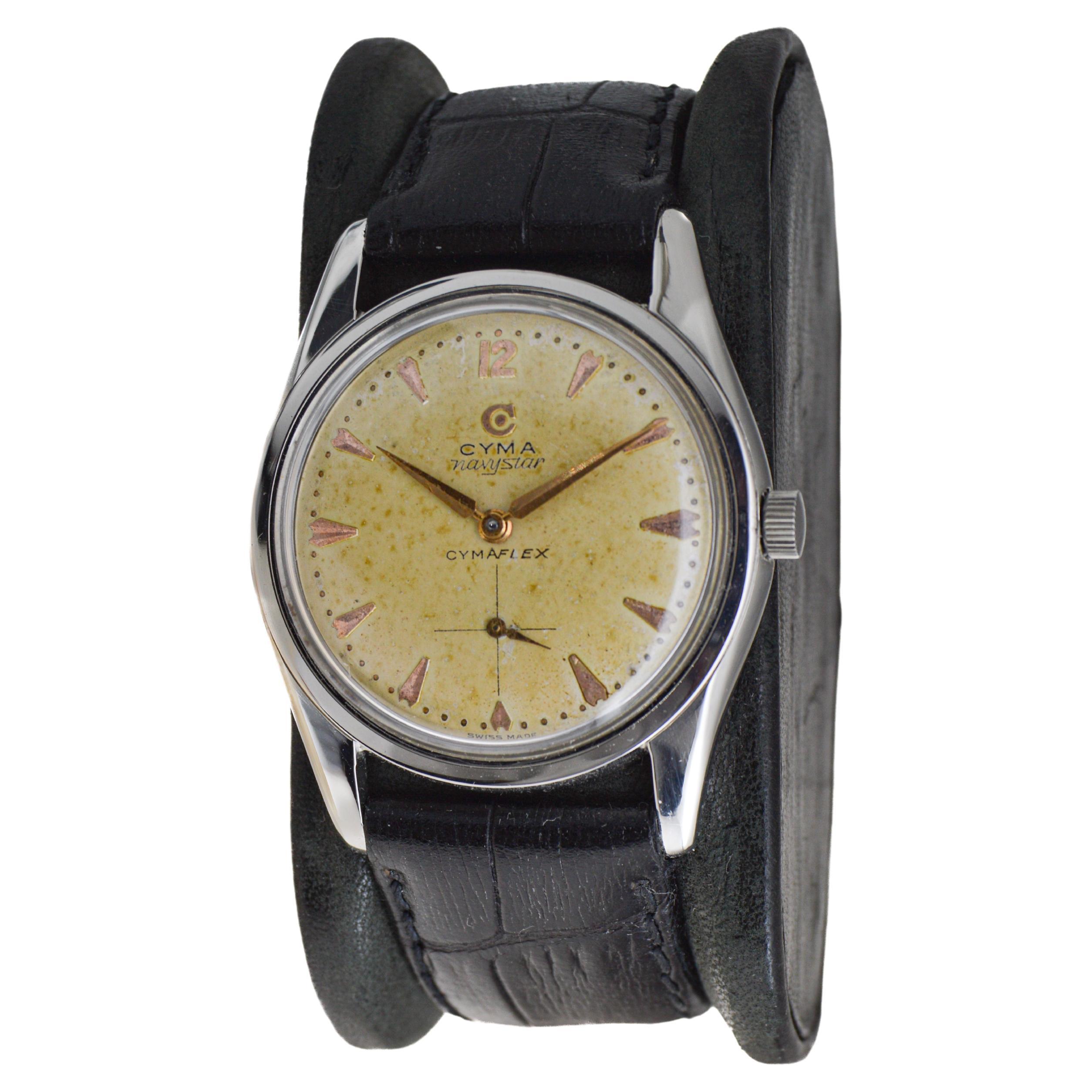 Cyma Navy Star in acciaio inossidabile con quadrante e lancette originali, circa anni '50 In condizioni ottime in vendita a Long Beach, CA