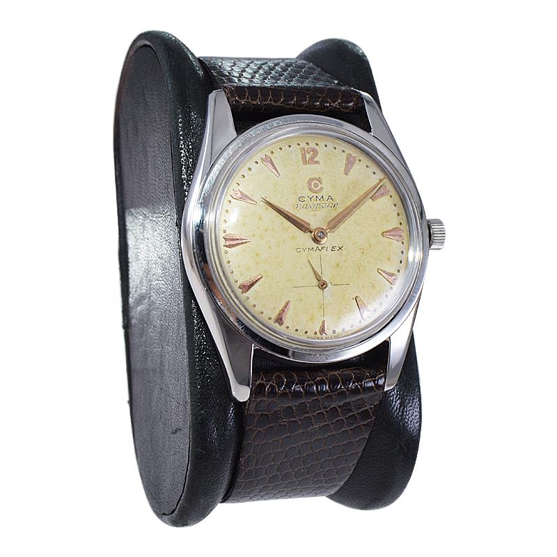 Art Deco Cyma Stainless Steel Navy Star with Original Dial and Hands, Circa 1950's