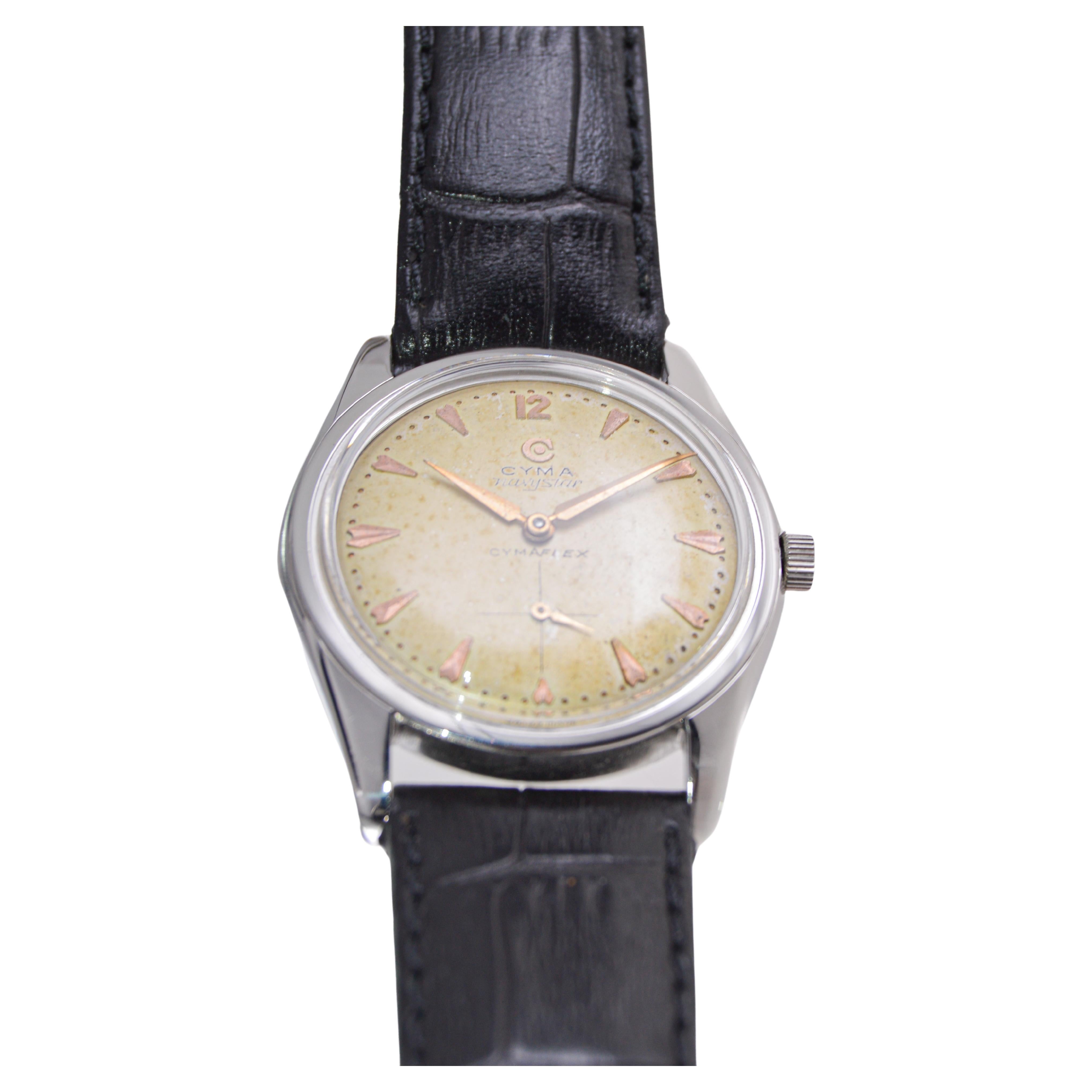 Cyma Navy Star in acciaio inossidabile con quadrante e lancette originali, circa anni '50 in vendita 2