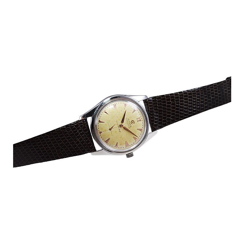 Women's or Men's Cyma Stainless Steel Navy Star with Original Dial and Hands, Circa 1950's