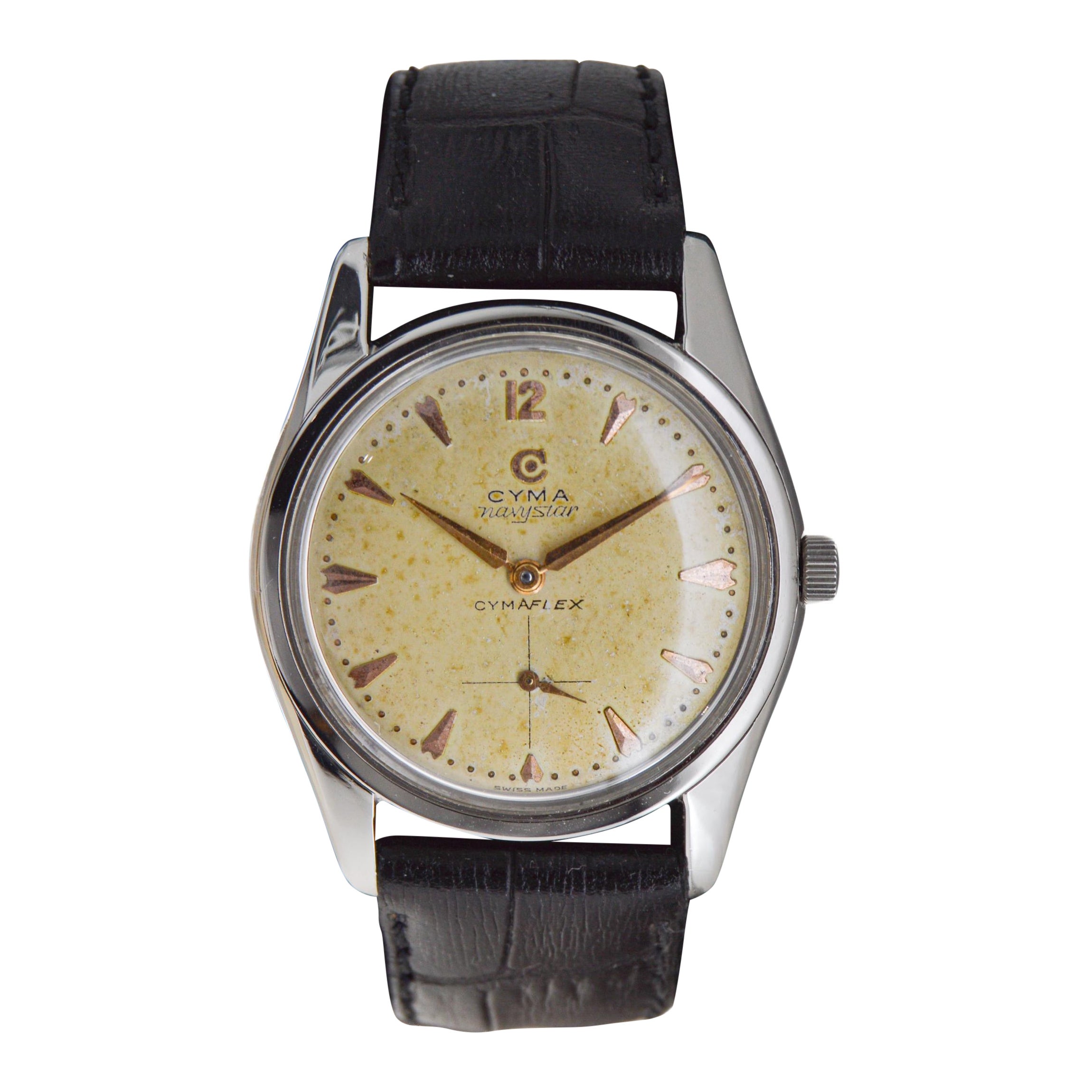 Cyma Navy Star in acciaio inossidabile con quadrante e lancette originali, circa anni 
50 in vendita