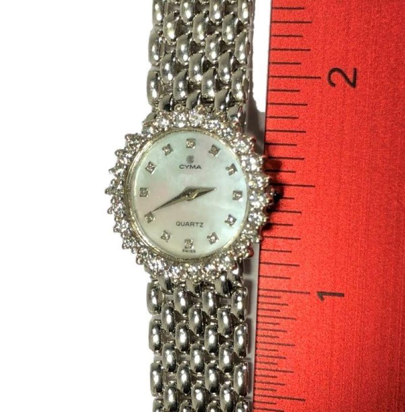 Brilliant Cut CYMA Swiss Ladies White Gold, Diamond and Mother of Pearl Wristwatch