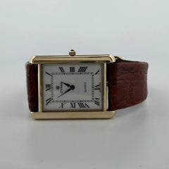 Cyma Schweizer Quarz Tank Stil Uhr 14K Gelbgold Gehäuse Vintage 1990's