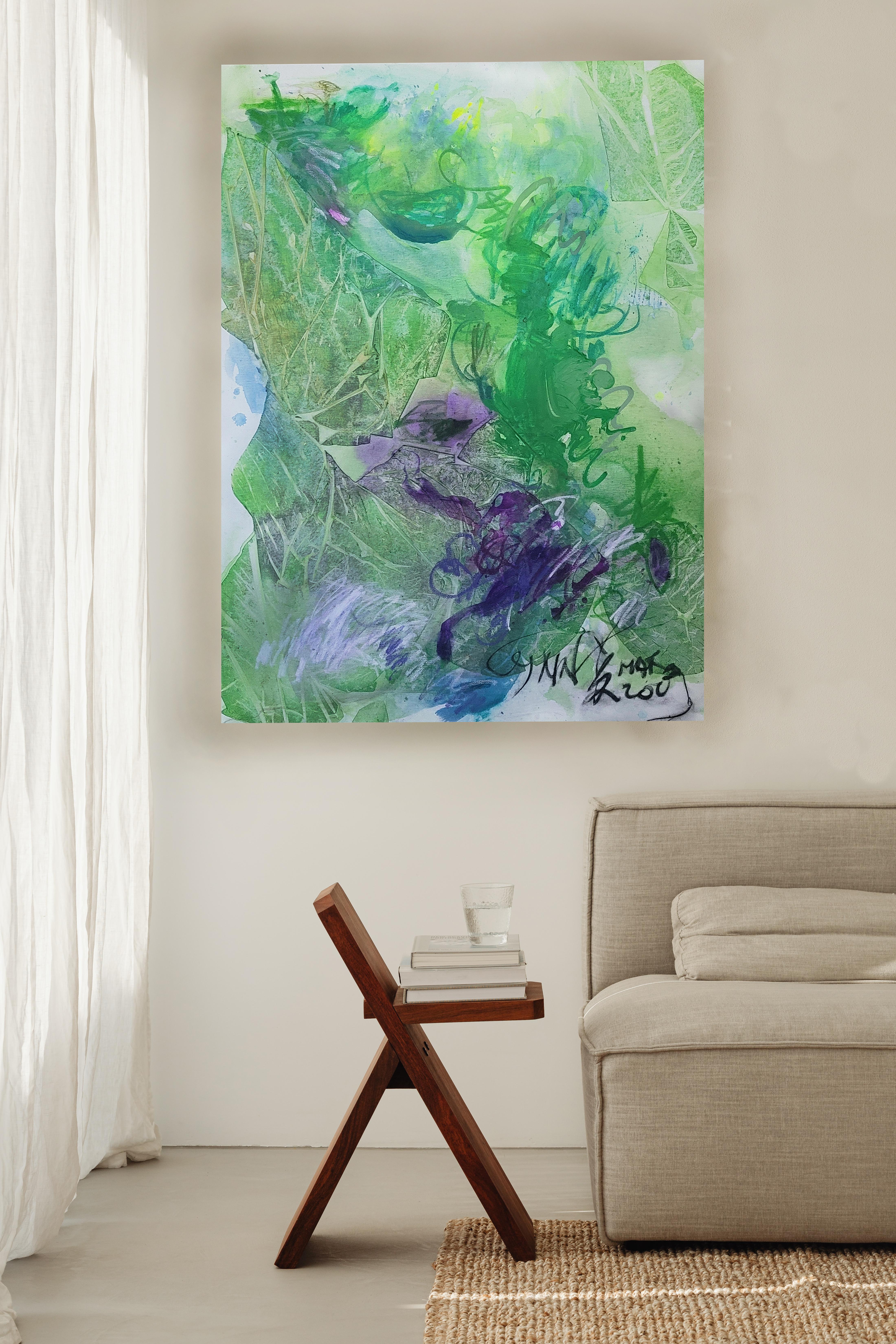 Bean ceinturé, vert du matin - Expressionnisme abstrait Painting par Cymn Wong 