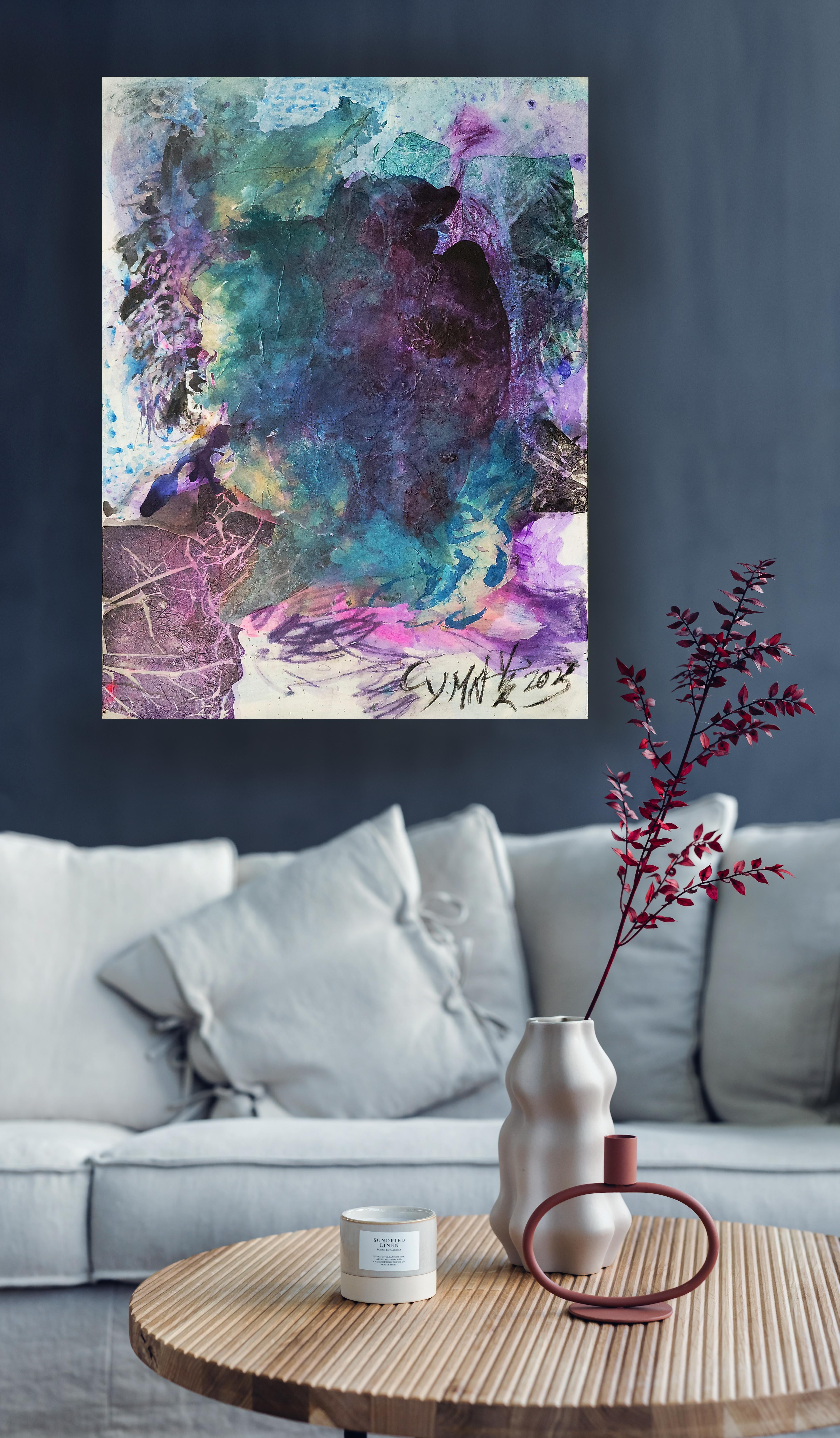 Emerge and Transcend- Expressive, Abstract Landscape, Zen Calligraphy  - Abstract Expressionist Painting by Cymn Wong 