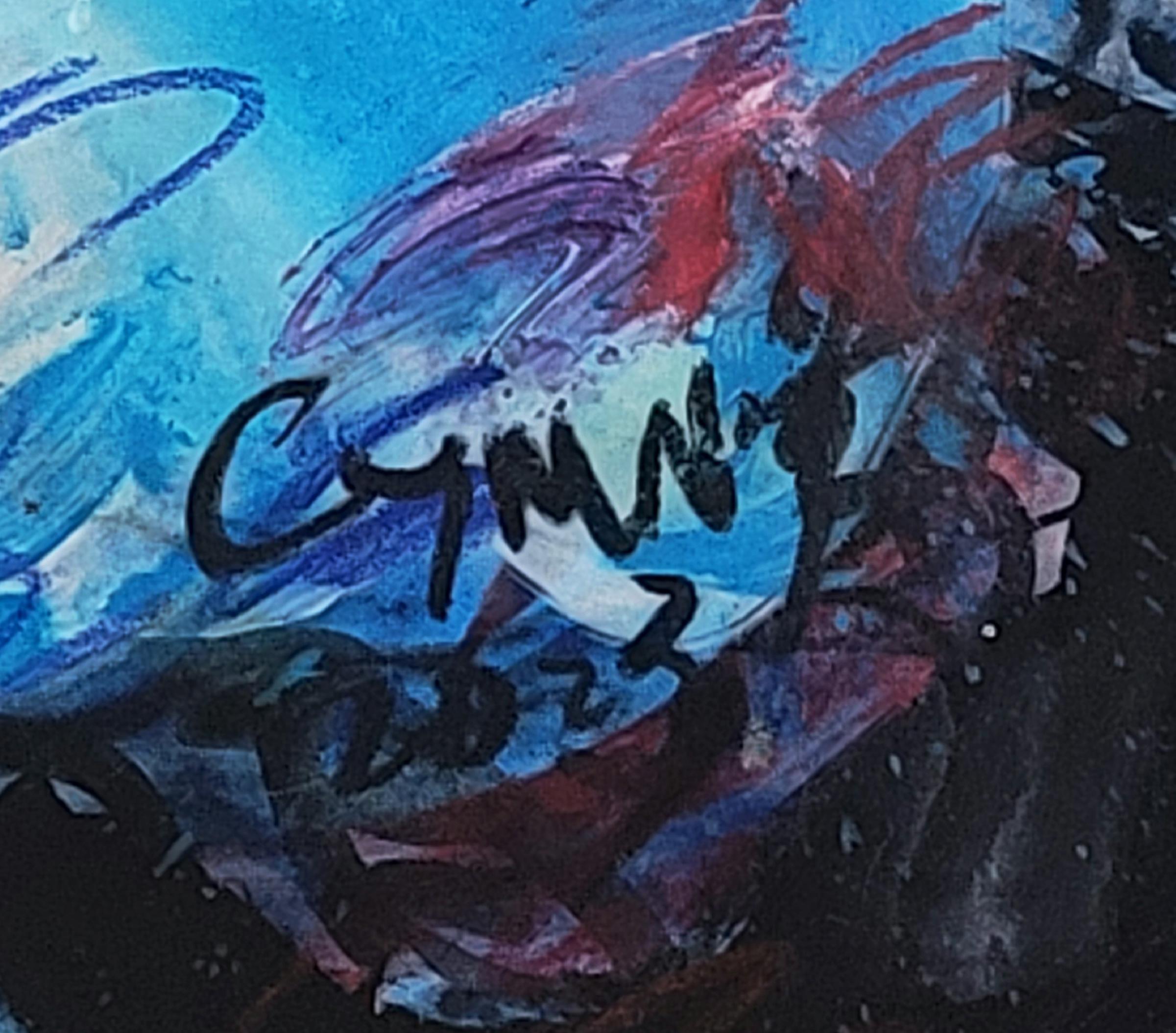 Cymn Wong’s style of mixed media paintings are developed alongside with pastel, crayon, acrylic and ink.  Rooted from traditional Chinese ink-brush painting to contemporary New York Abstract Expressionism, Wong wields various free and fluent but