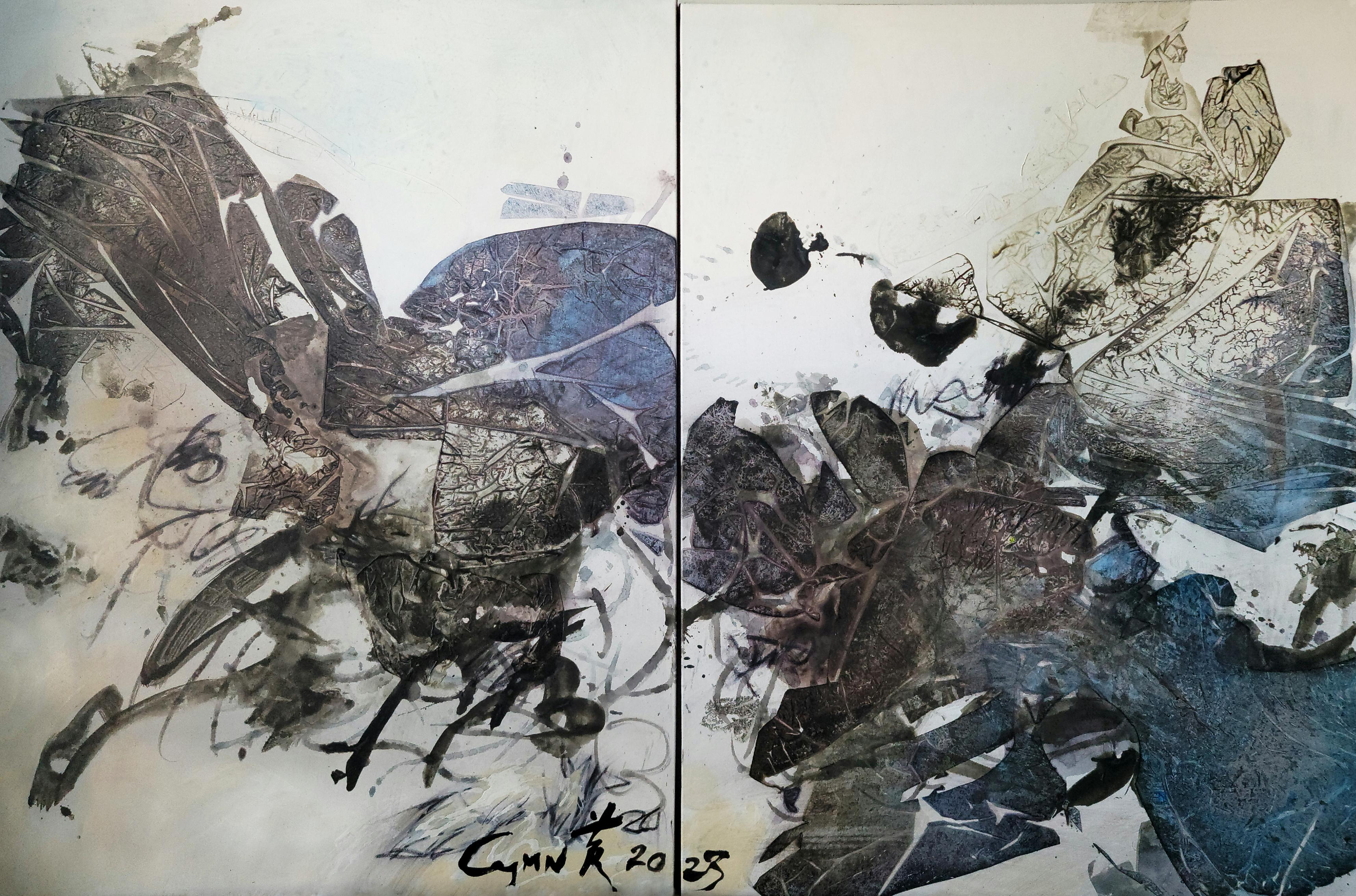 Harmonious Duality- Vivid, Lyrical, Expressive Abstract, Zen Calligraphy - Painting by Cymn Wong 