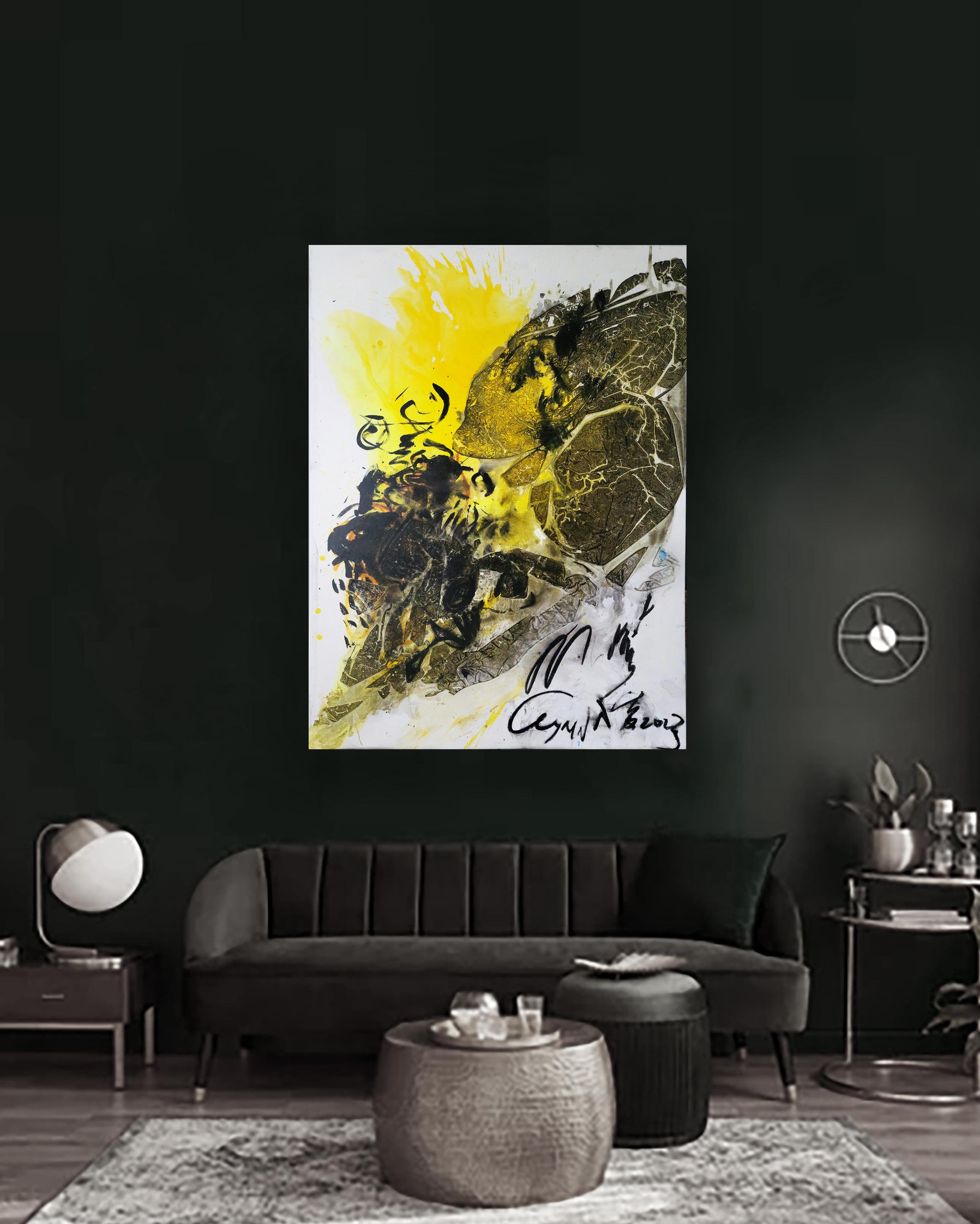 Let Yellow Bean Sprout along - Abstract Expressionist Painting by Cymn Wong 