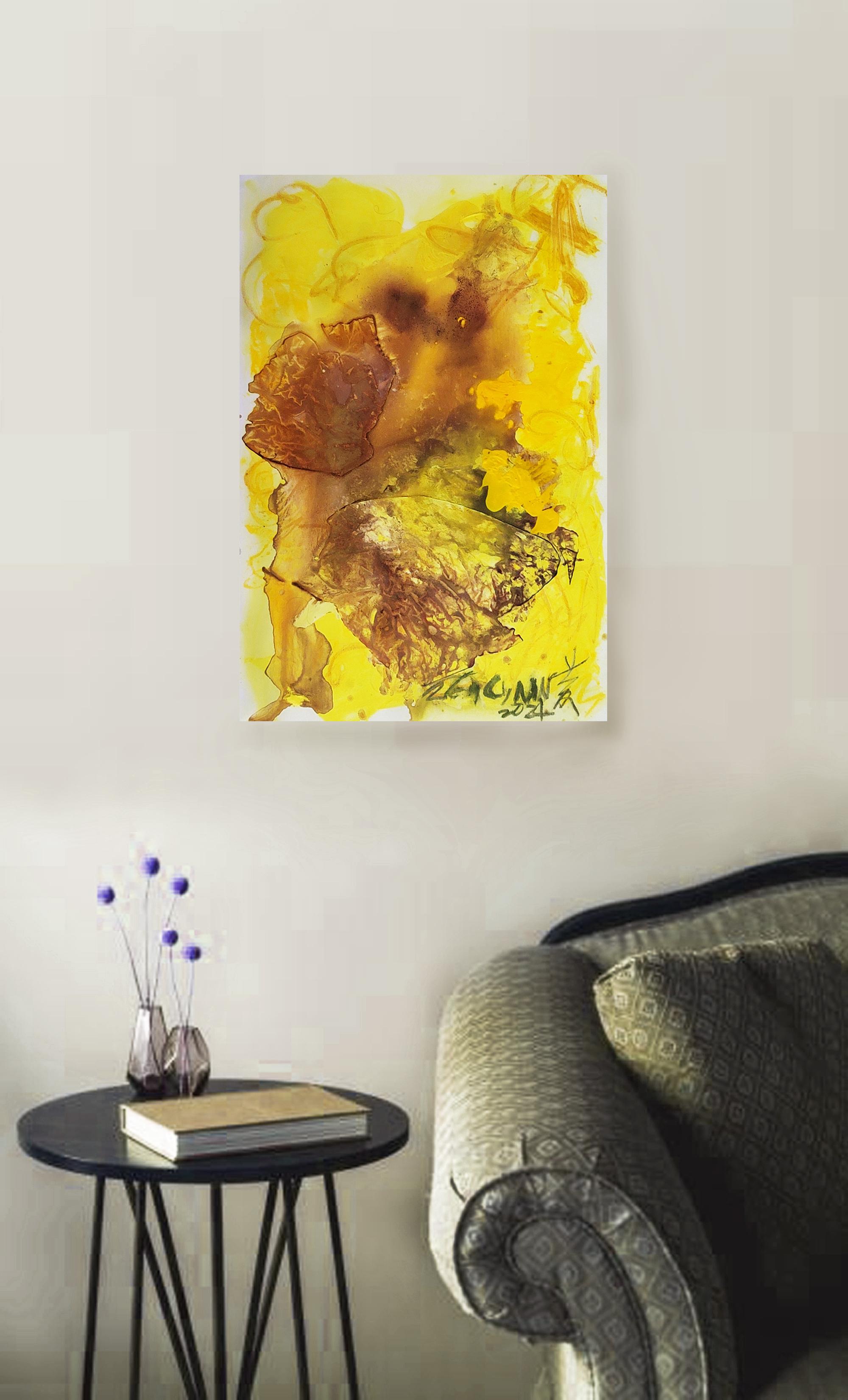 Mysterious Yellow  Stains I - Abstract Expressionist Painting by Cymn Wong 