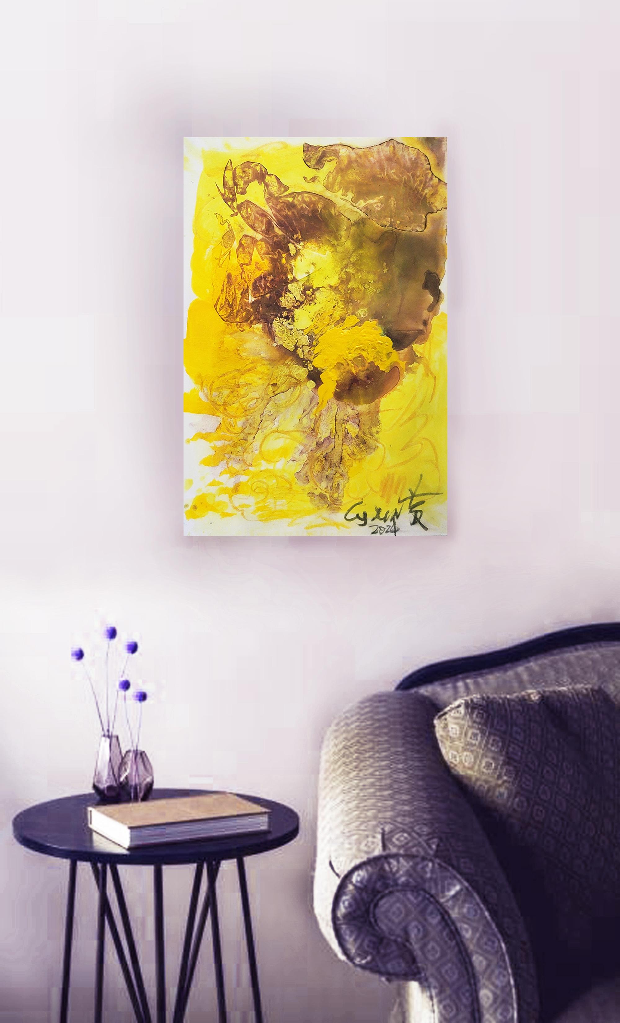 Mysterious Yellow  Stains II - Abstract Expressionist Painting by Cymn Wong 