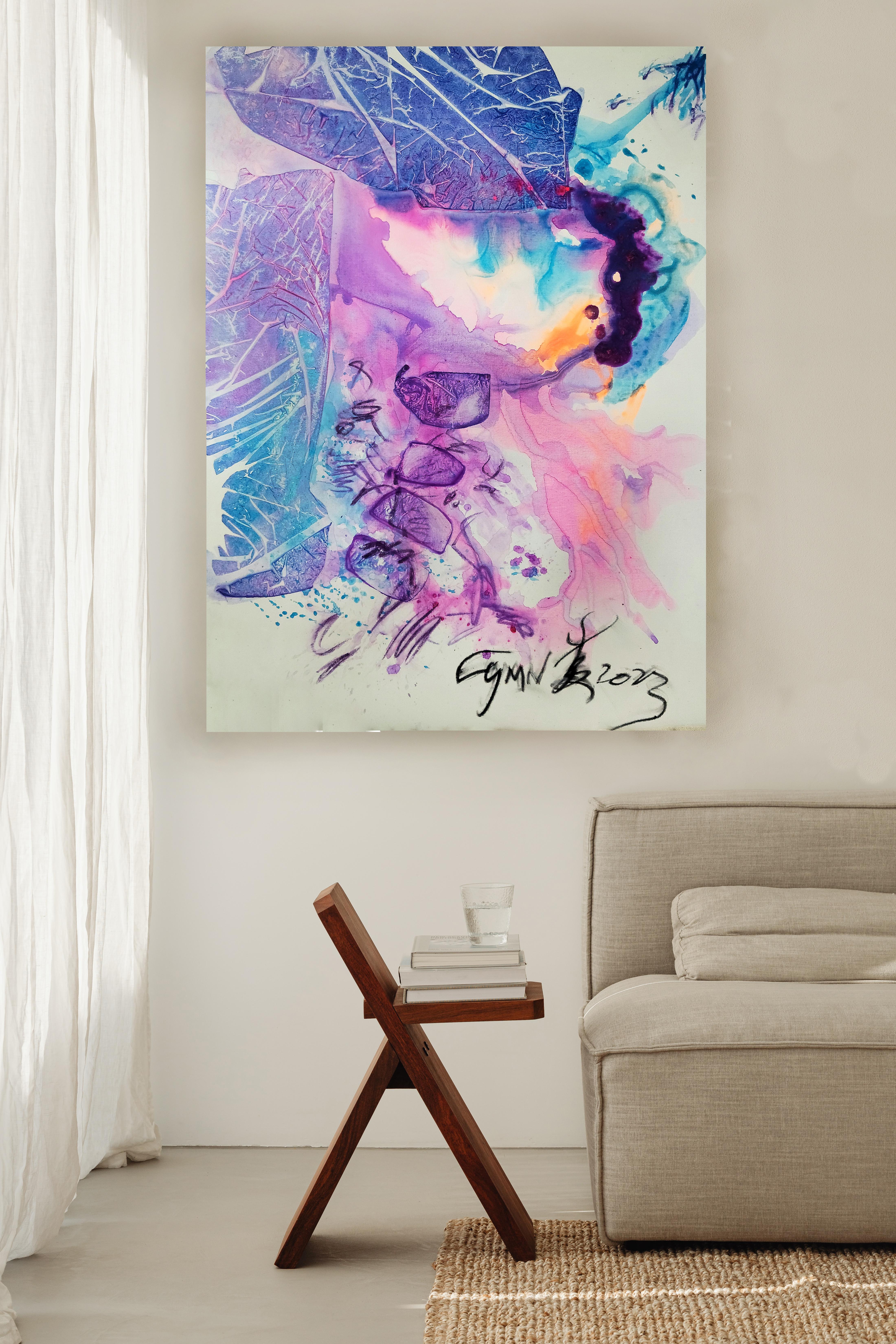 Path to Serene Enlightenment-Fresh Bright, Colorful Abstract, Zen Calligraphy - Abstract Expressionist Painting by Cymn Wong 
