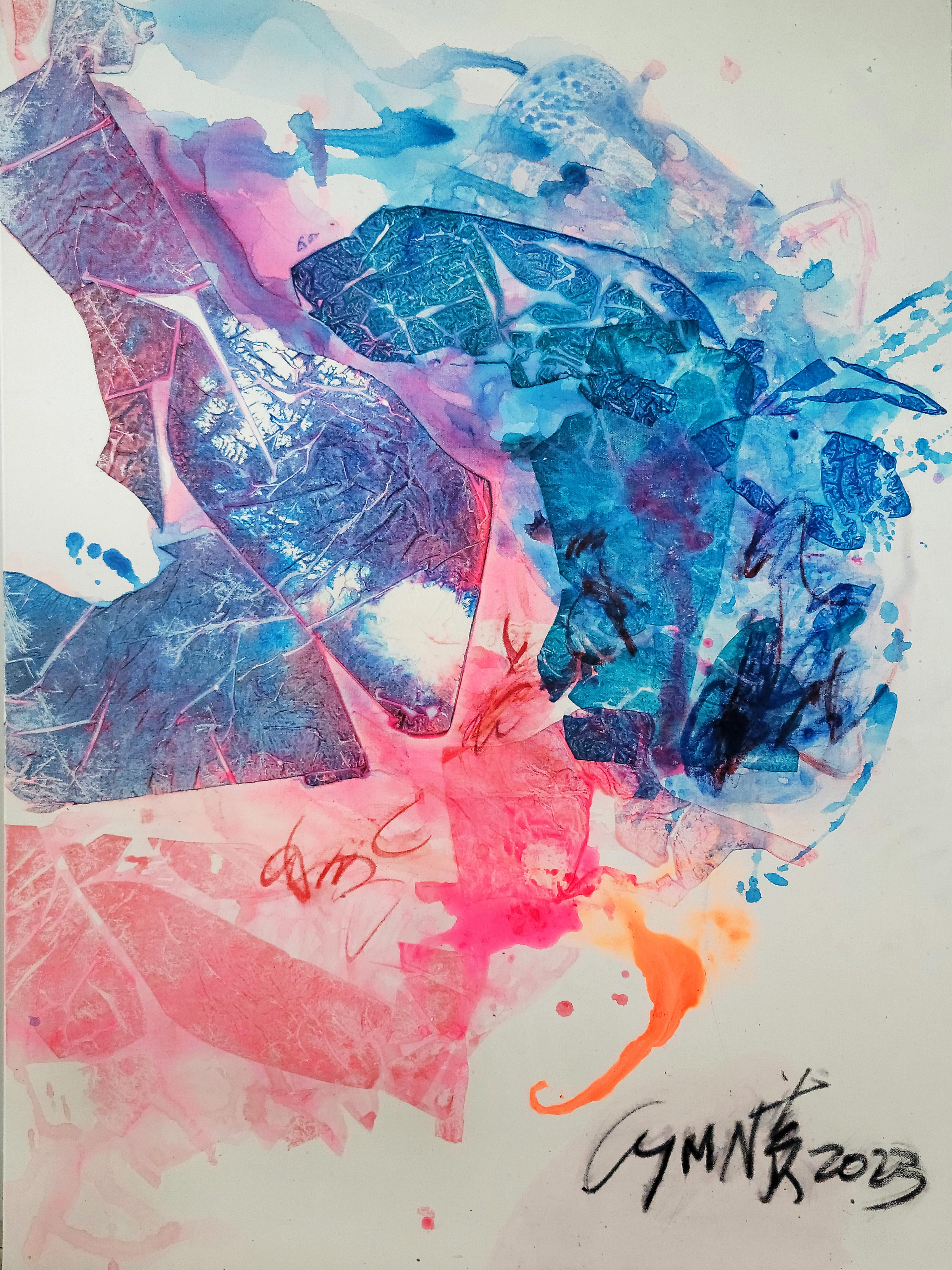 Resilient Resurgence-Fresh, colorful, Expressive Abstract, Zen Calligraphy - Painting by Cymn Wong 