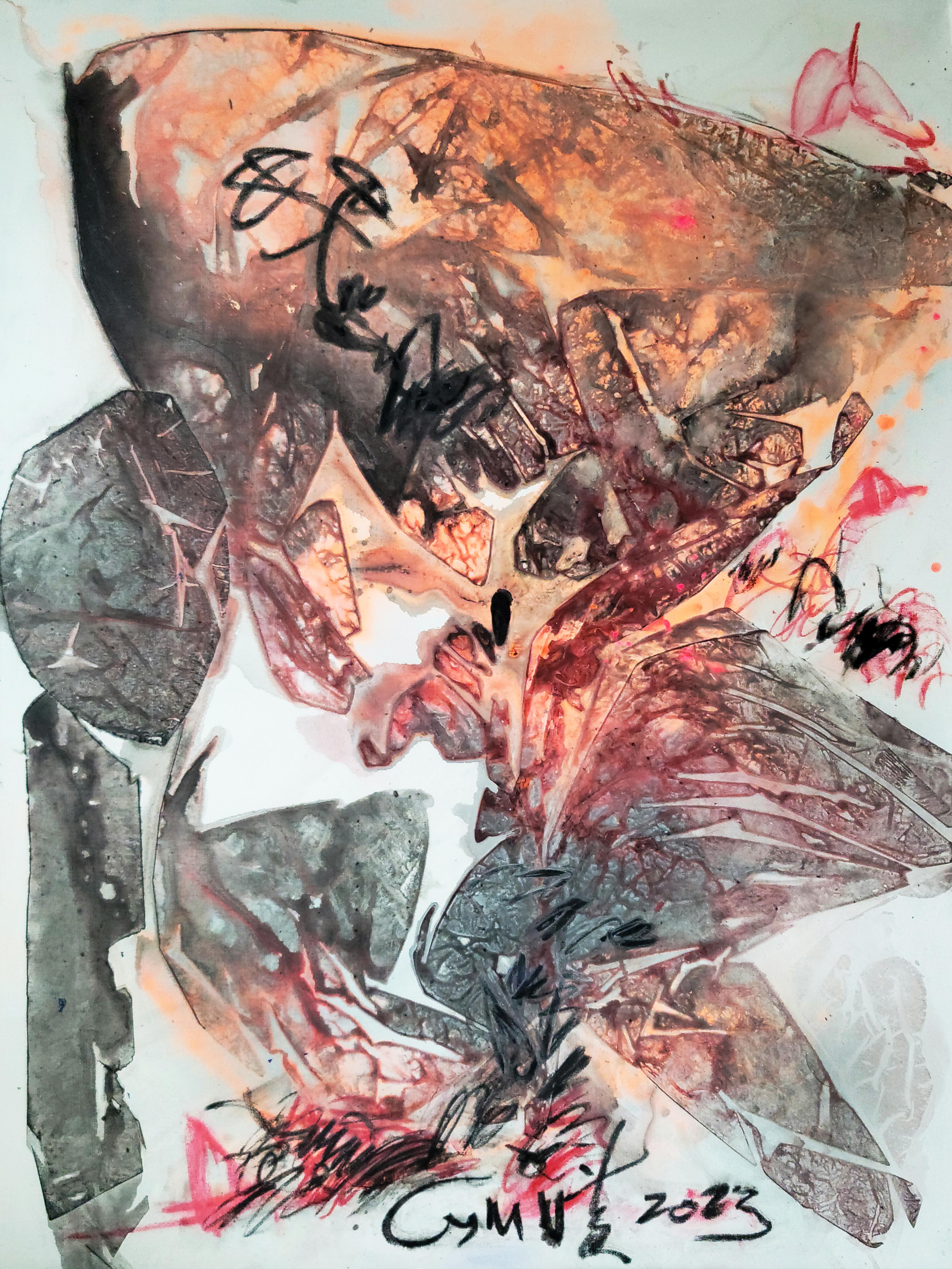 Simultaneous Evolution- Gestural, Expressive Abstract, Zen Calligraphy - Painting by Cymn Wong 