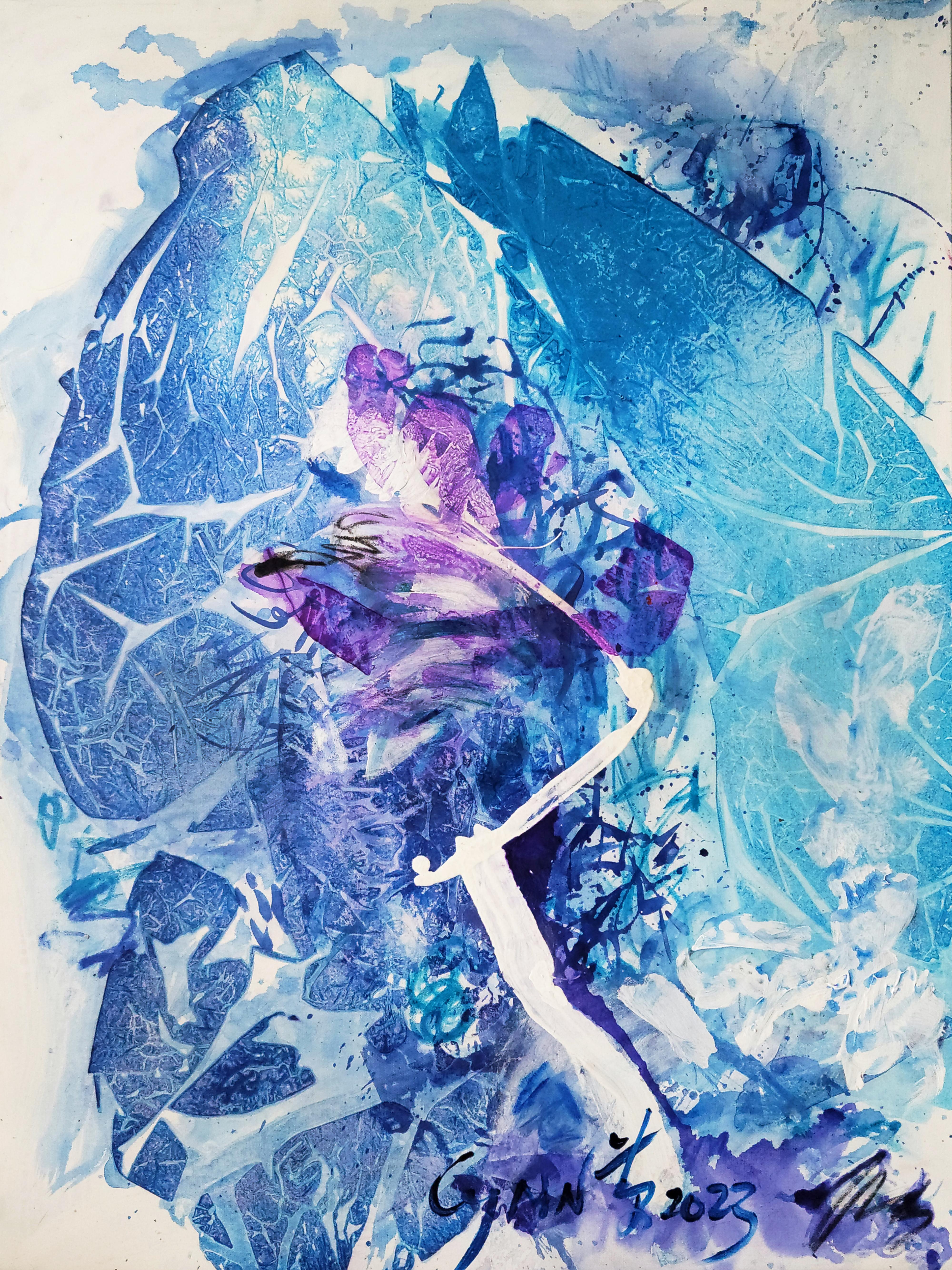 Solitary Blossom – Fresh, Lyrical, Expressive Abstract, Zen Calligraphy - Painting by Cymn Wong 