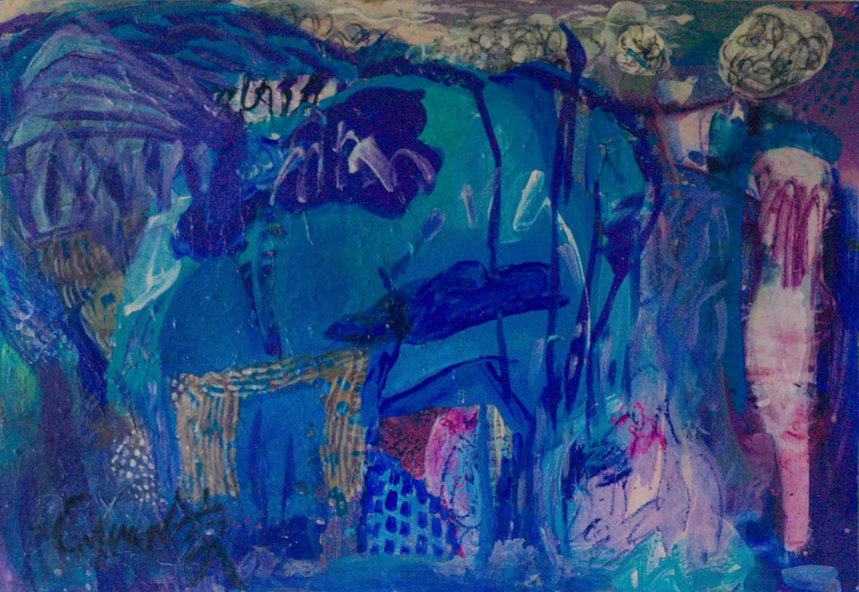 Drift No. I: Confluence - Espressione astratta blu, verde acqua e indaco - Painting di Cymn Wong 