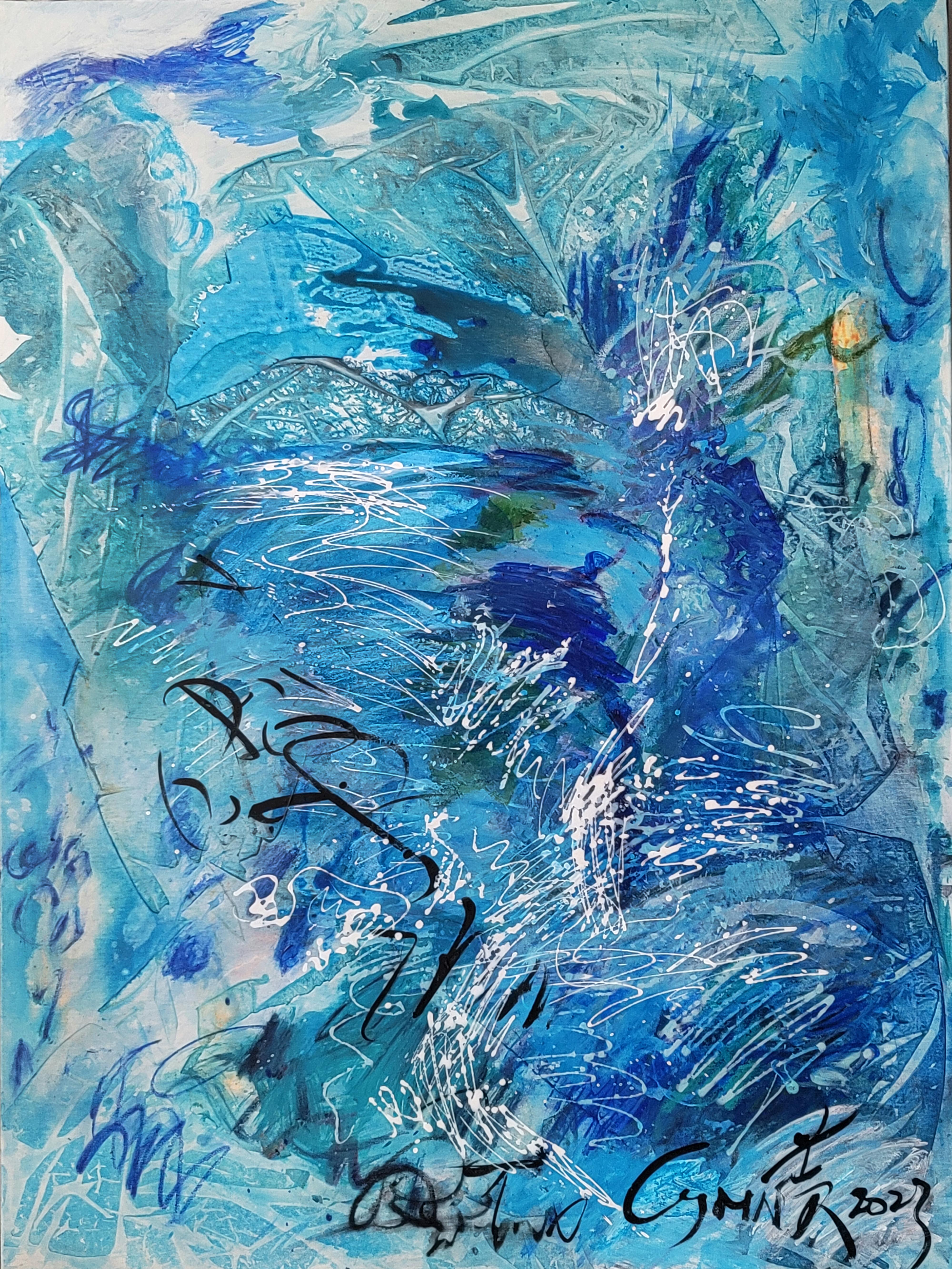 The Journey Within-Expressive, Abstract Landscape, Zen Calligraphy  - Painting by Cymn Wong 