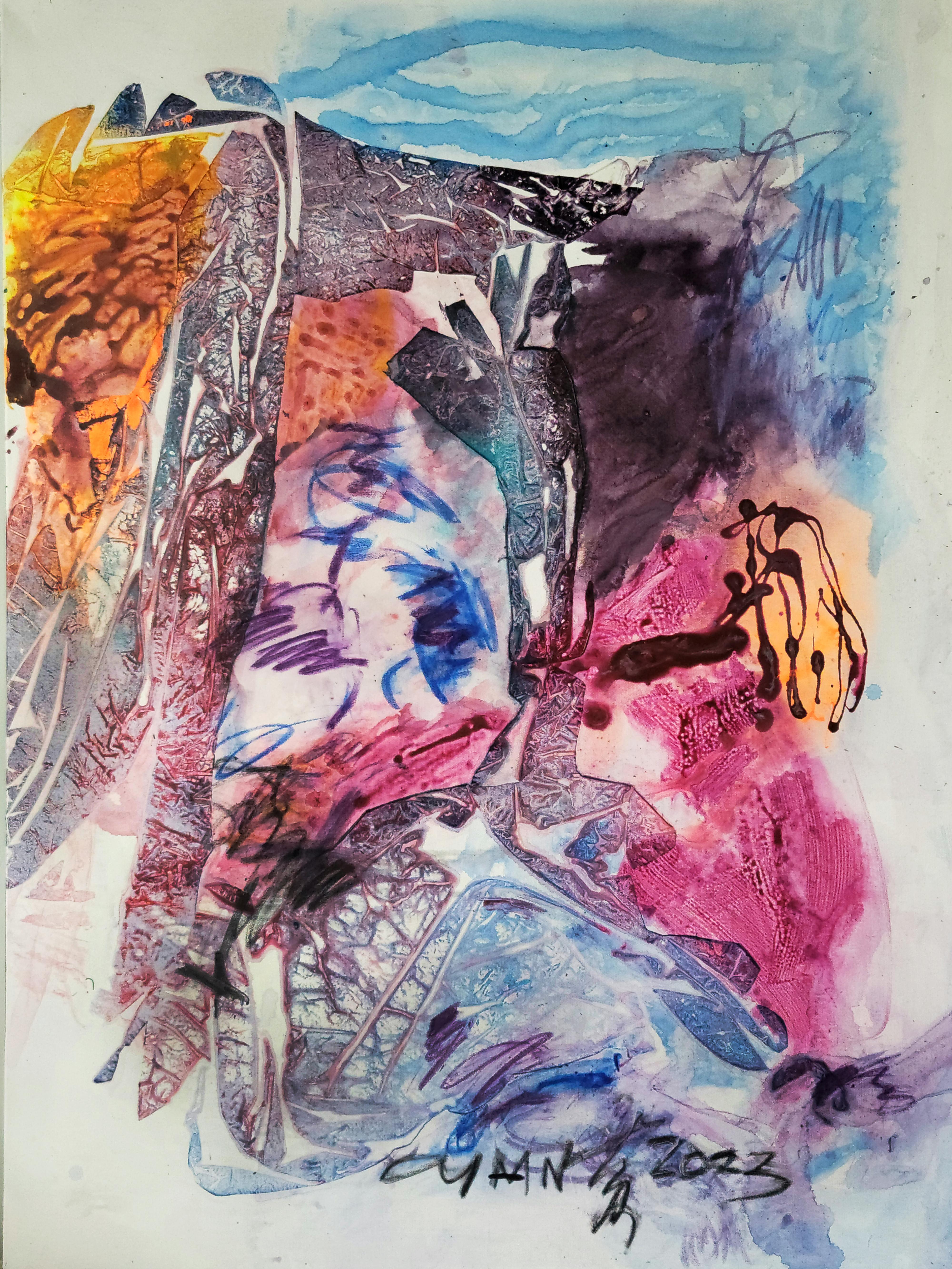 The Seed's Unveiling-Vivid, Rich, Colorful, Expressive Abstract, Zen Calligraphy - Painting by Cymn Wong 