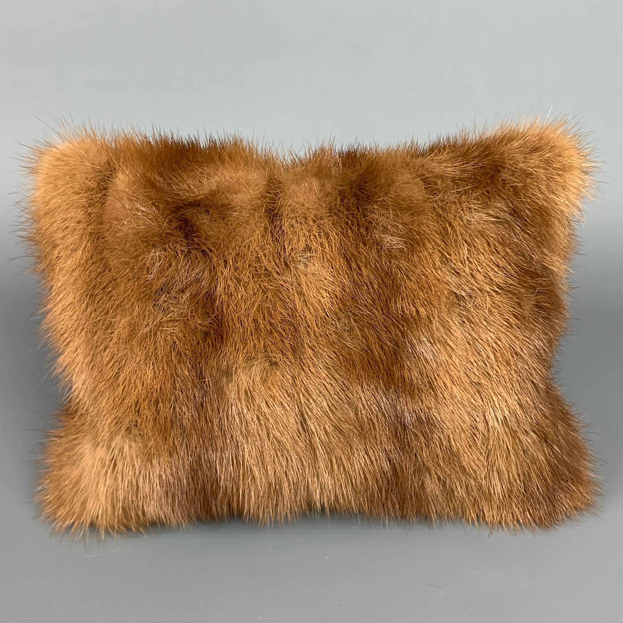 Brown CYN RIVERA Tan Mink Fur Evening Handbag
