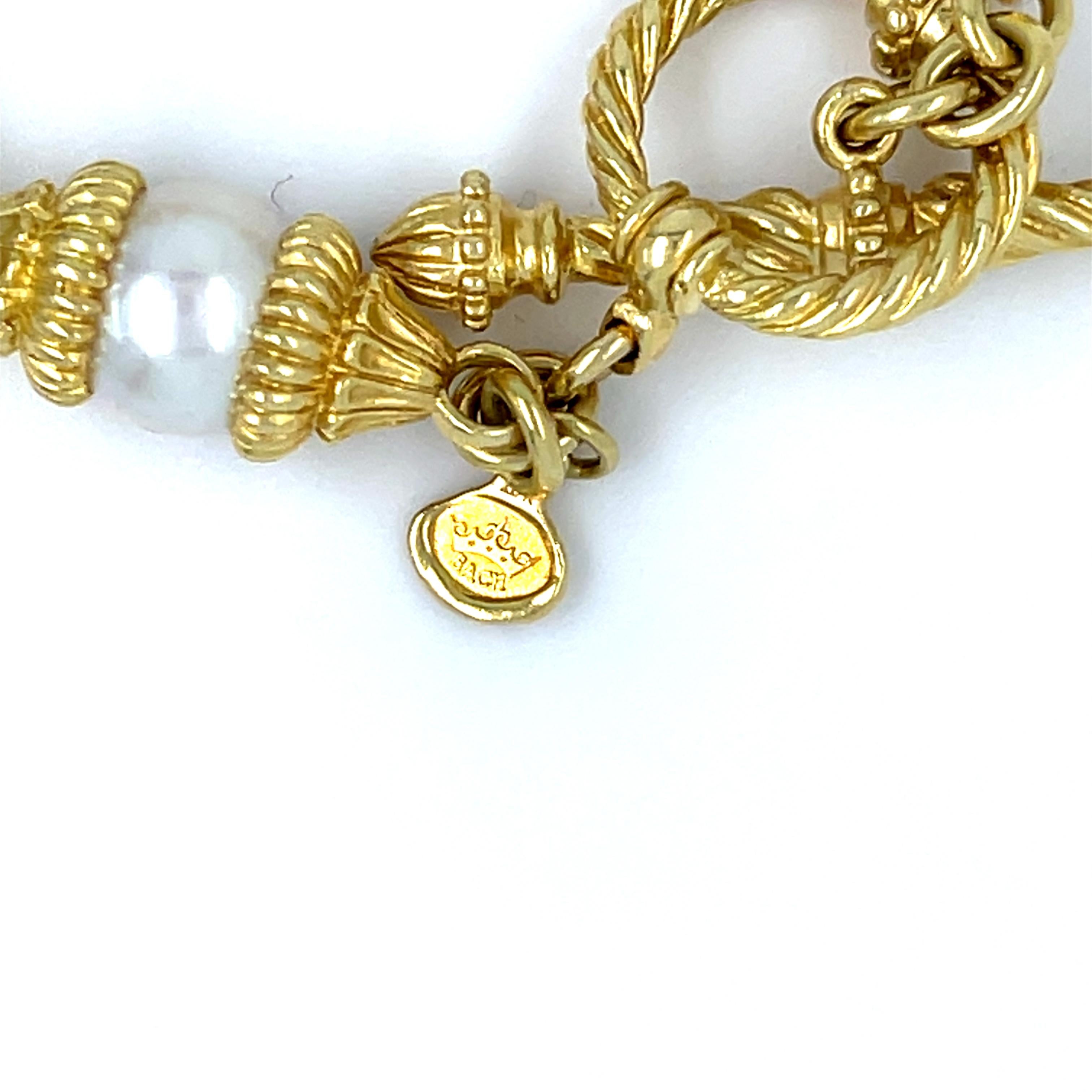 Modern Cynthia Bach 18K Gold and Cultured Akoya Pearl Bracelet 8.75
