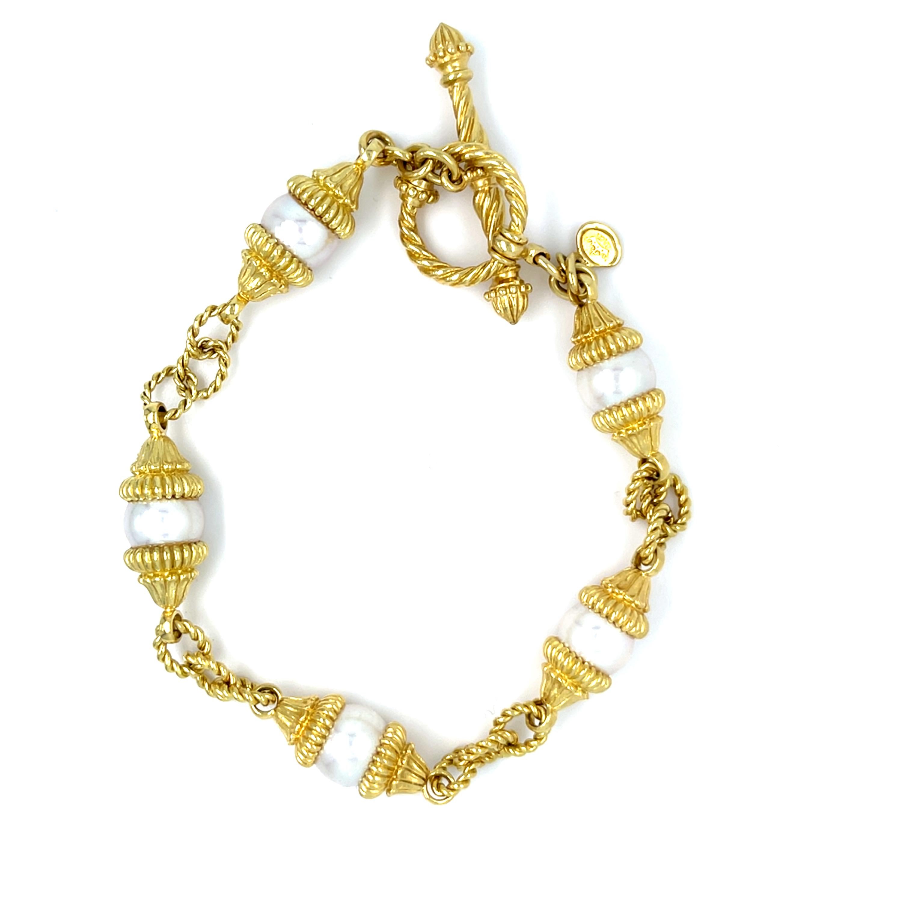 Cynthia Bach 18K Gold and Cultured Akoya Pearl Bracelet 8.75